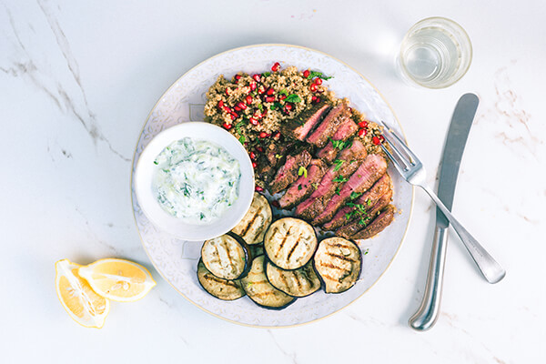 Persian lamb with pomegranate & tzatziki