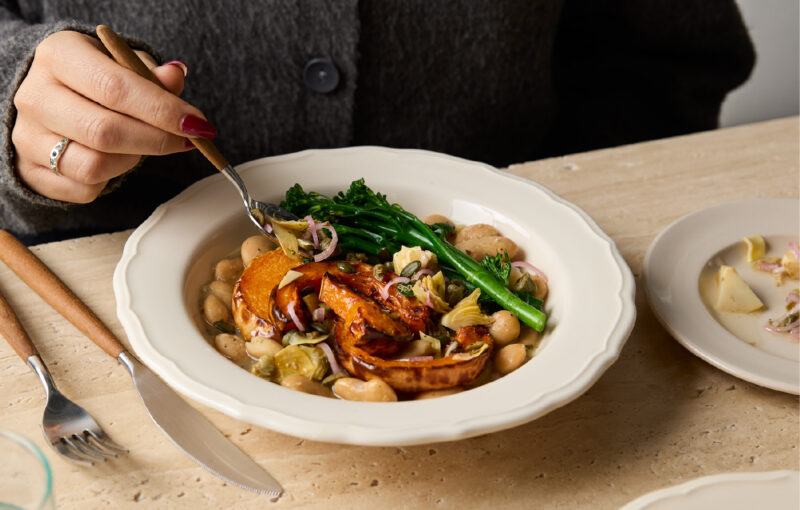 Bold Bean Co Roasted Squash & Braised Beans with Artichoke Caper Dressing