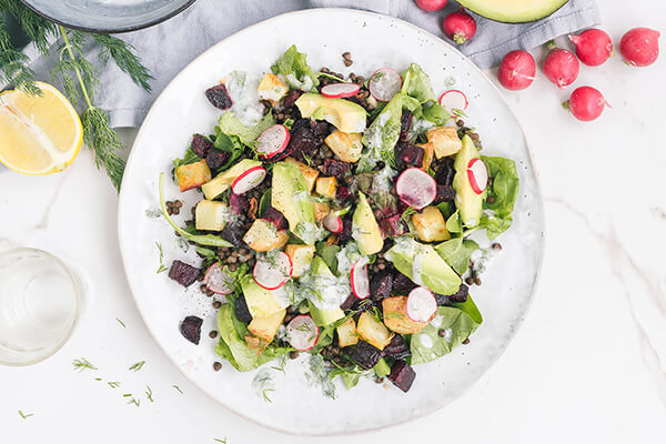 Scandi-style lentils, beets & coconut yoghurt