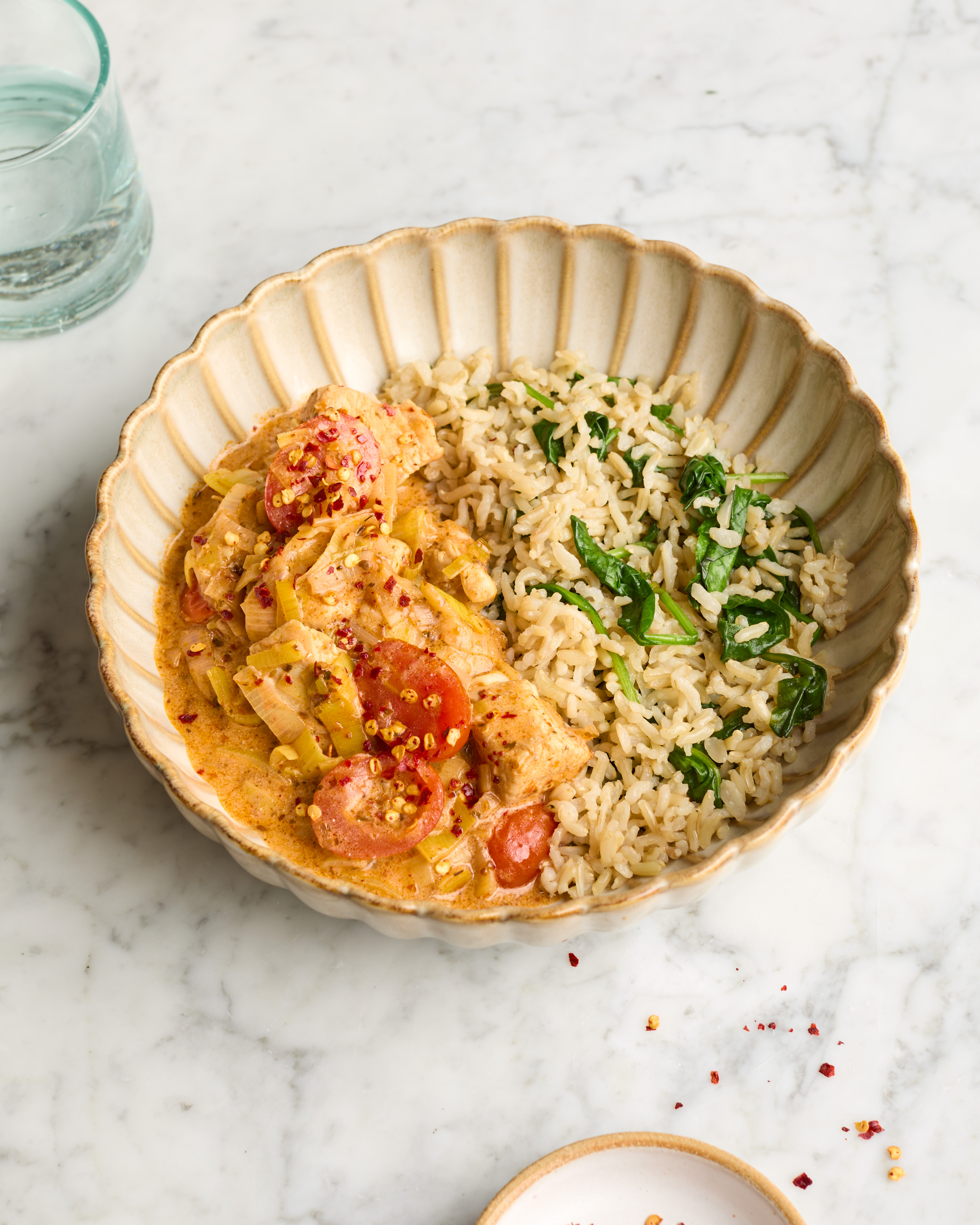 Red Pesto Turkey with Spinach Rice & Creamy Tomato Sauce
