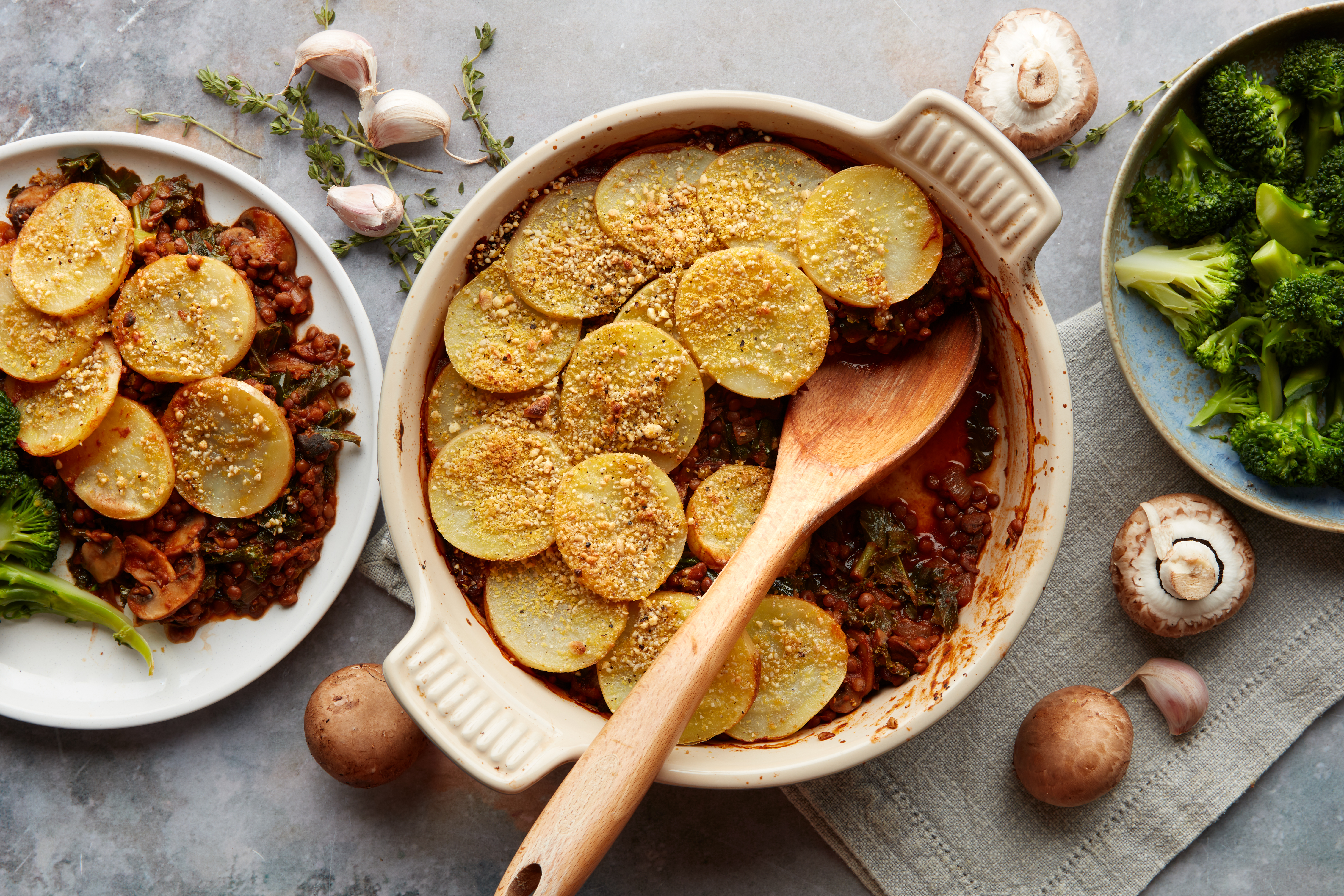 Lentil & Mushroom Pie with Golden Potatoes