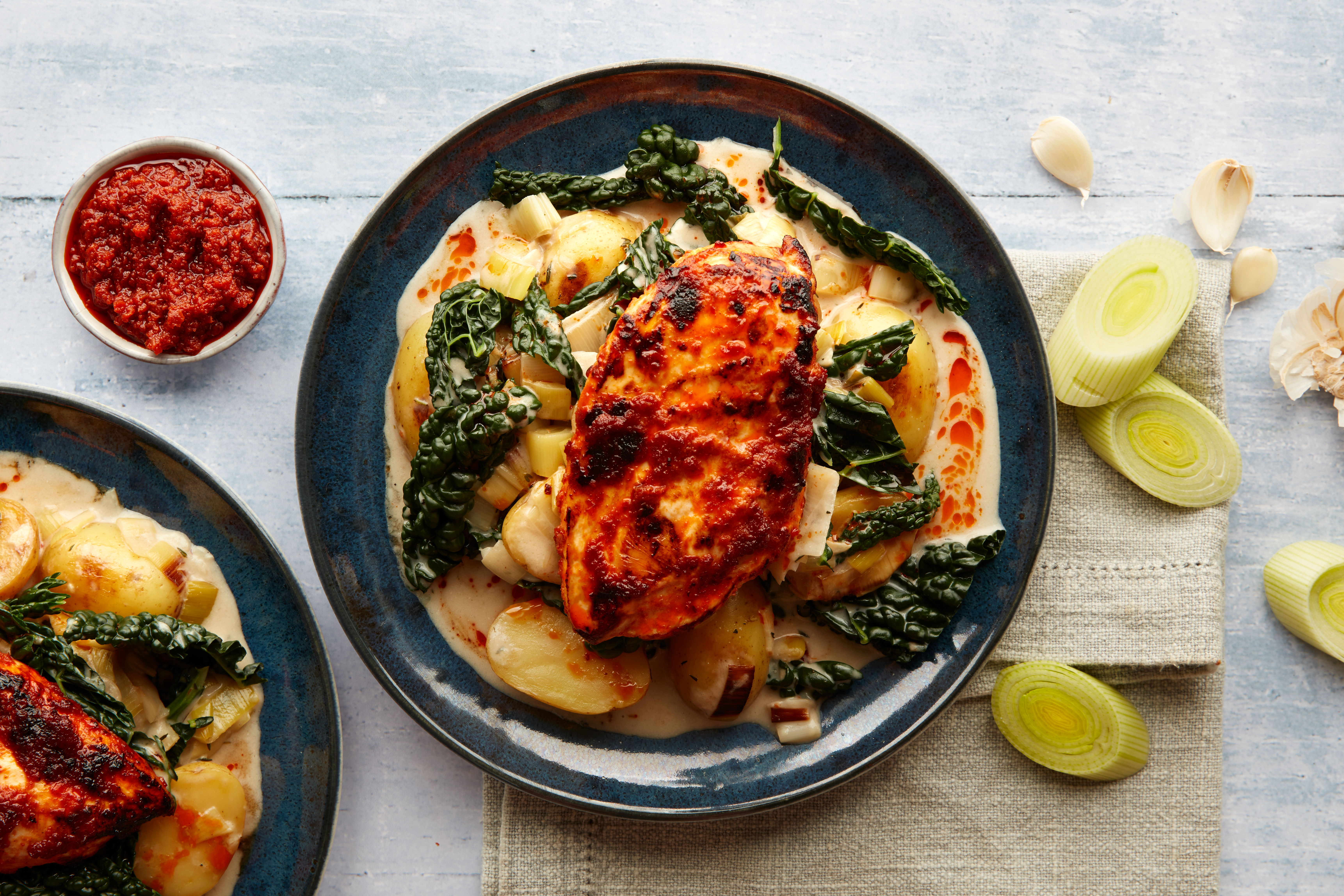 Sun-dried tomato chicken with creamed potato