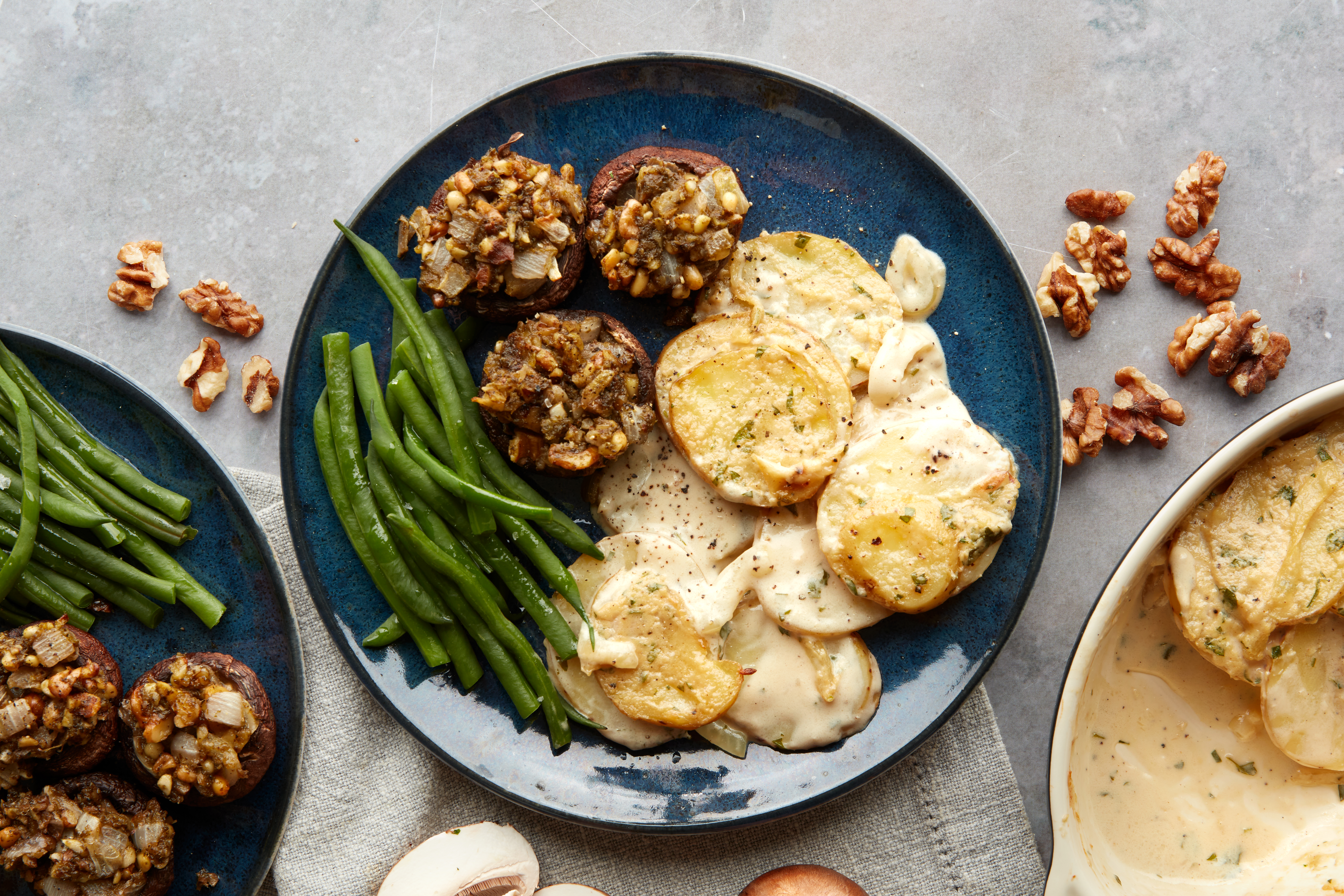 Pesto-stuffed Mushrooms & Dauphinoise Potatoes