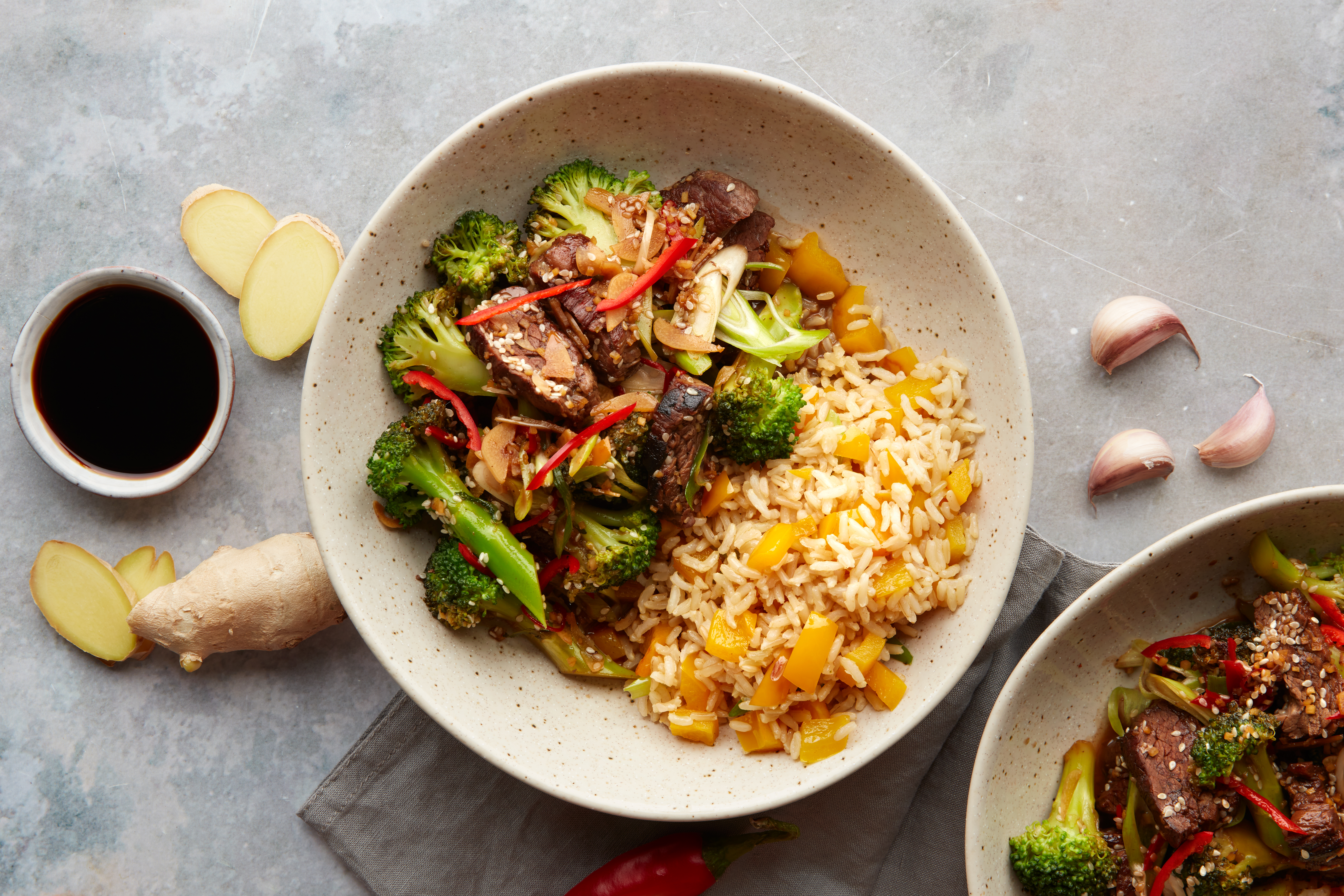 Sesame-glazed Bavette Steak with Broccoli & Fried Rice