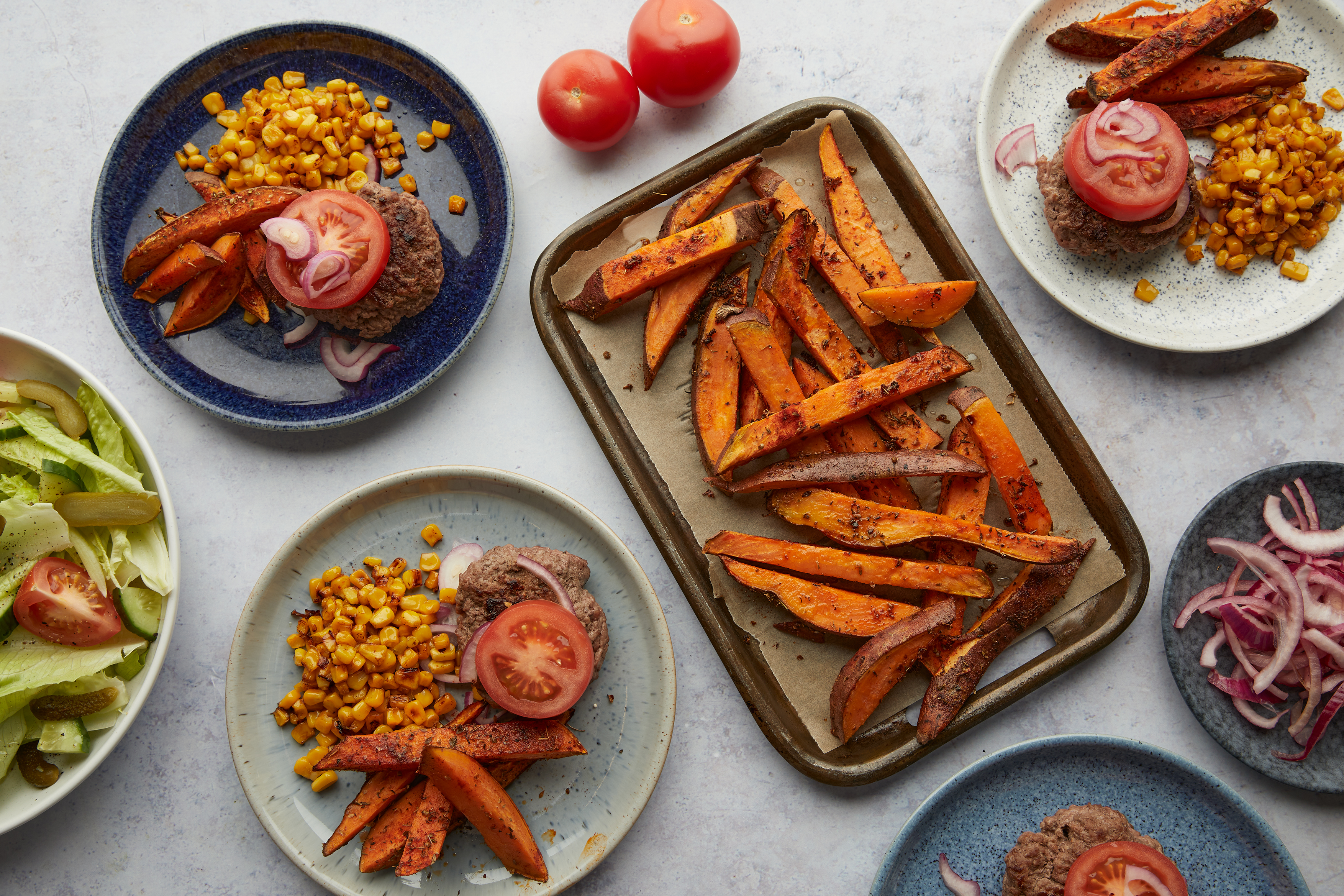 Mexican Burger with Sweet Potato Fries