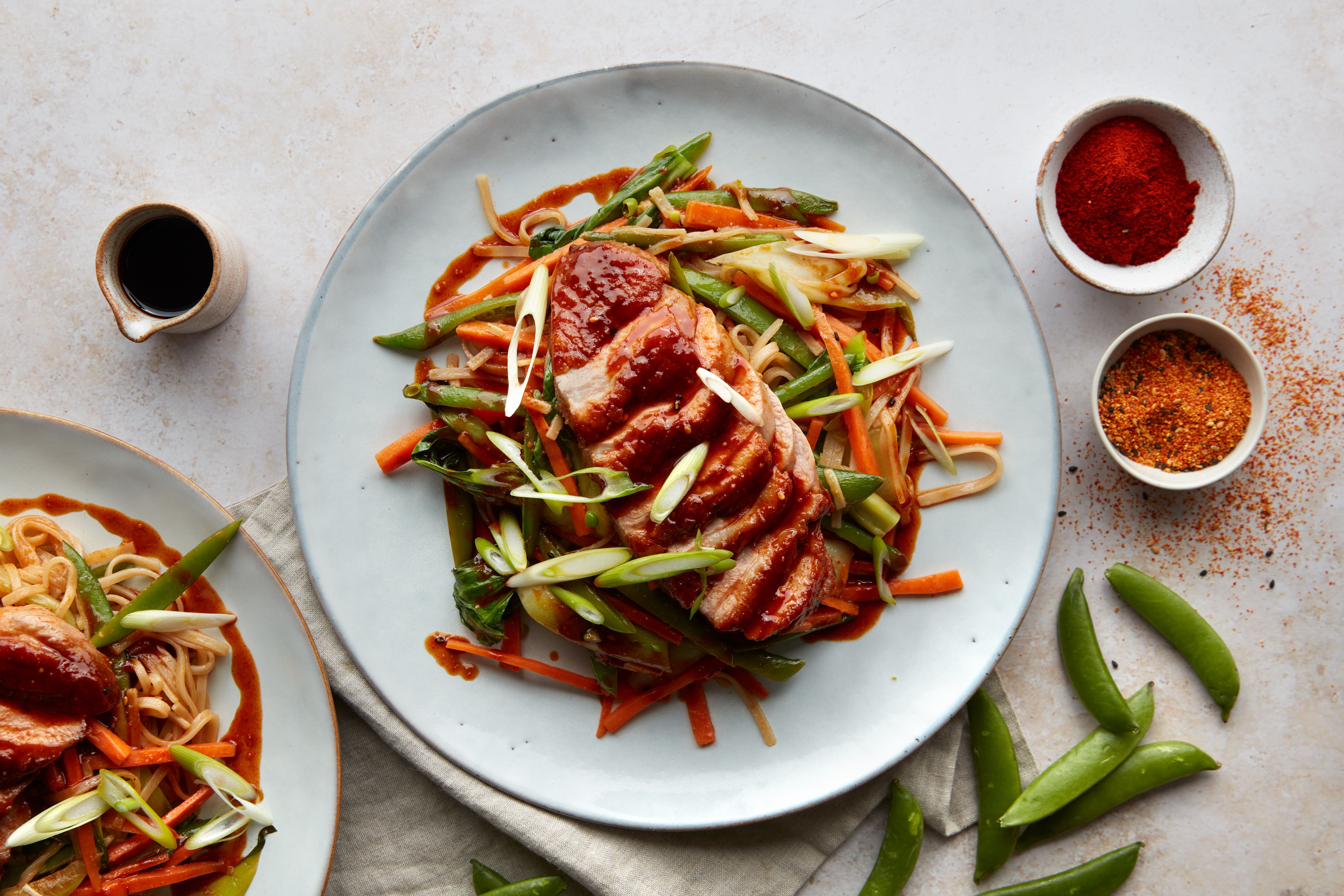 Barbecue-glazed Duck with Stir-Fried Veggies