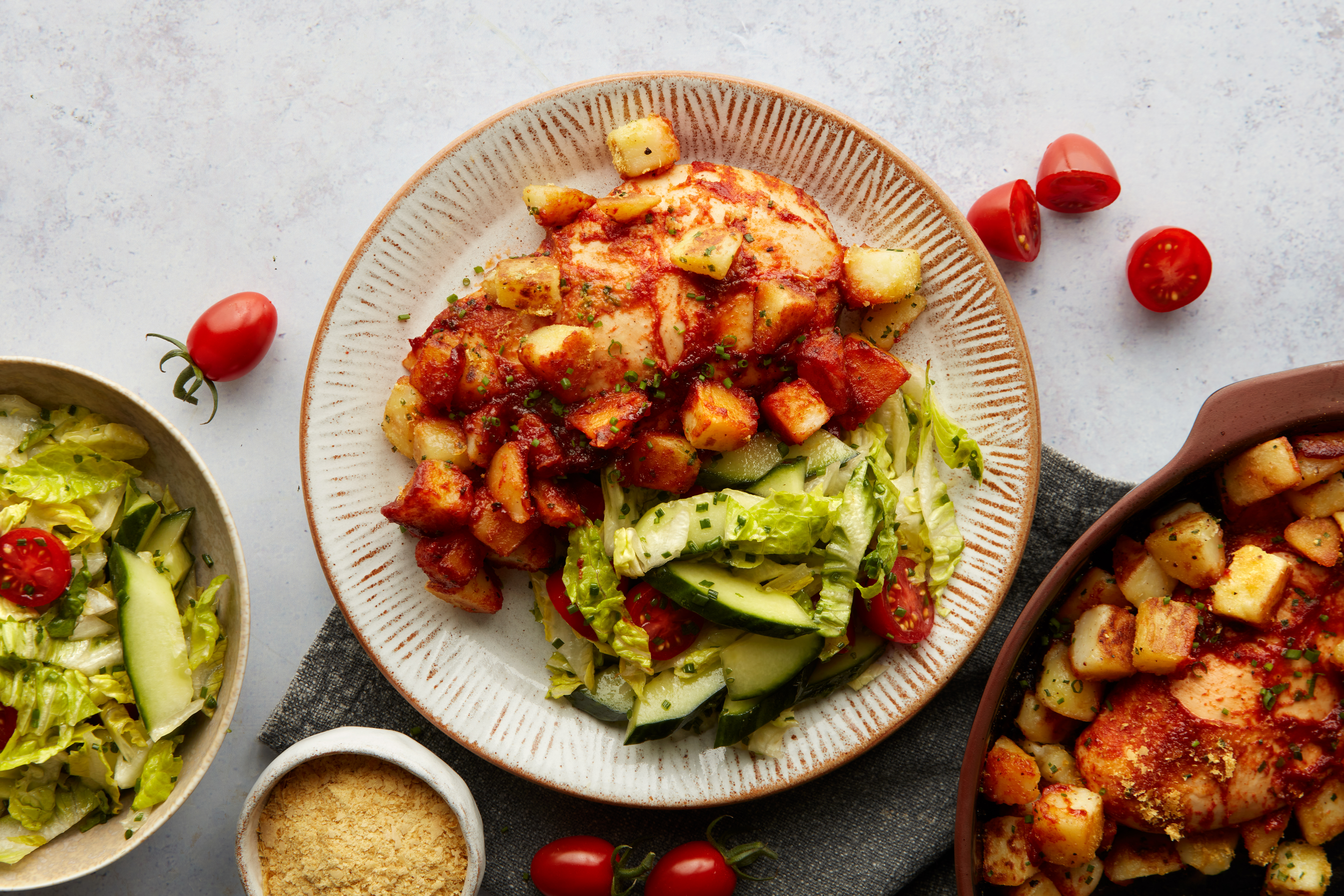 Barbecue Baked Chicken with Potato Hash & Salad