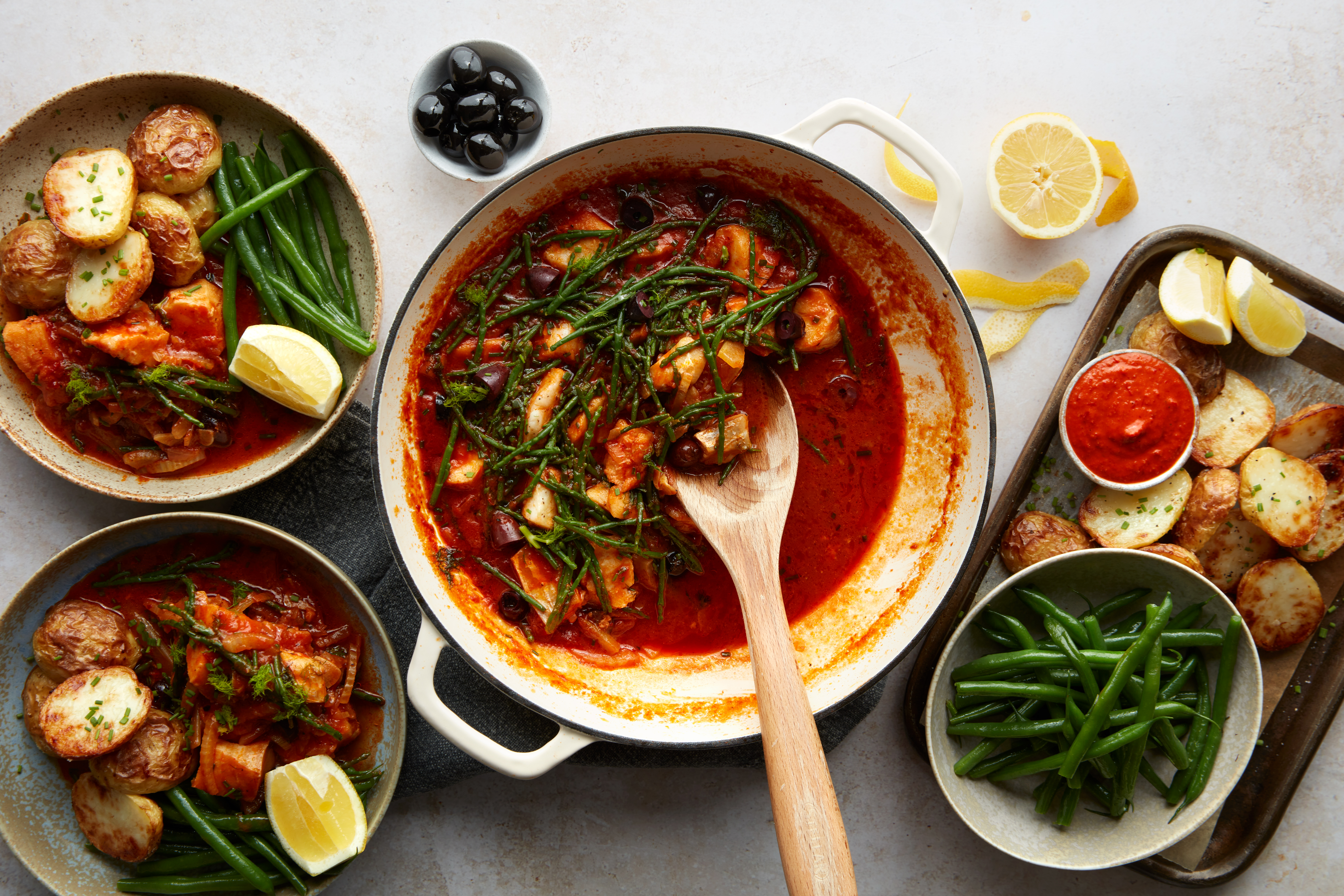 Hake, Fennel & Samphire Stew with Roasties