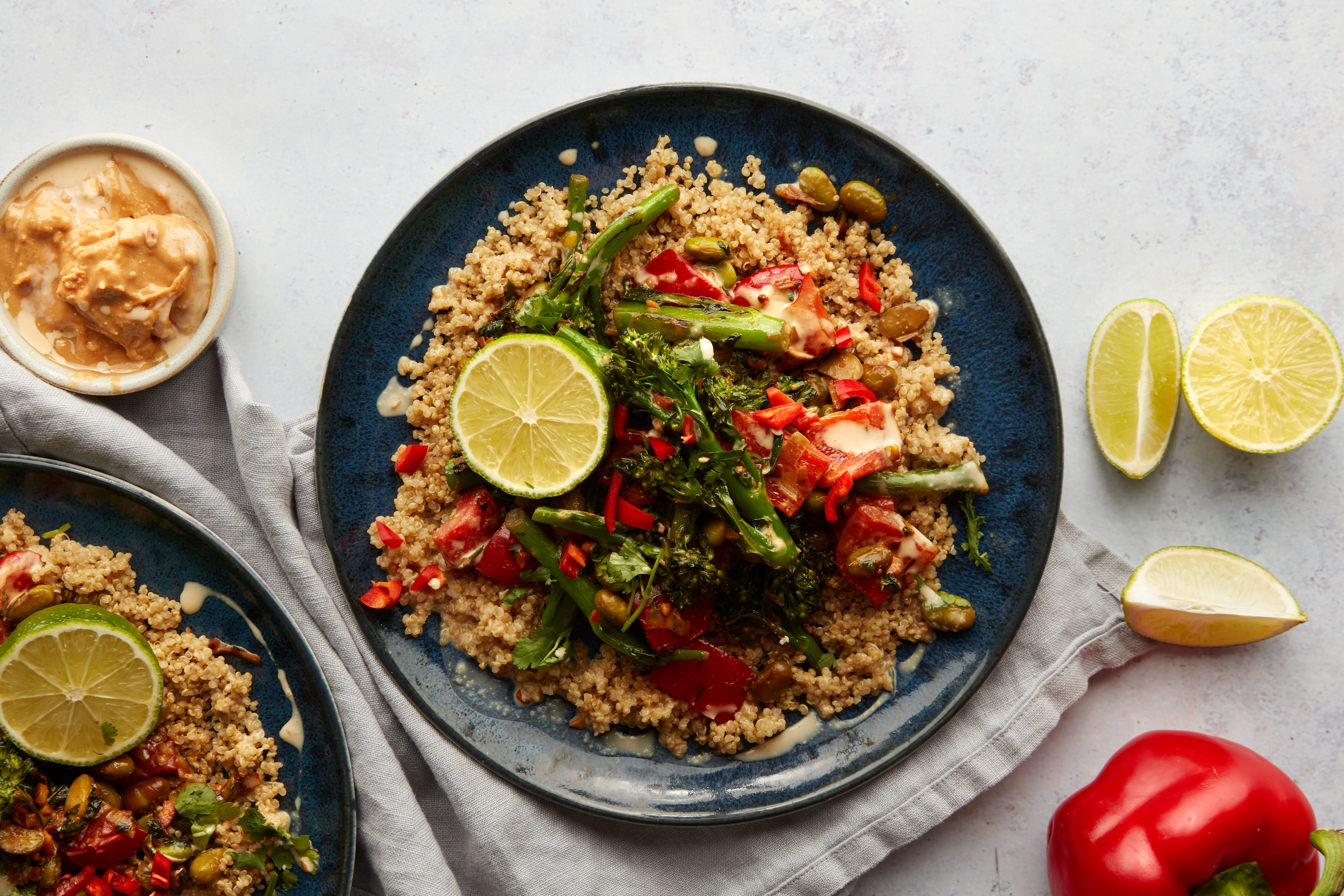 Edamame Stir-fry with Quinoa & Peanut Satay Sauce