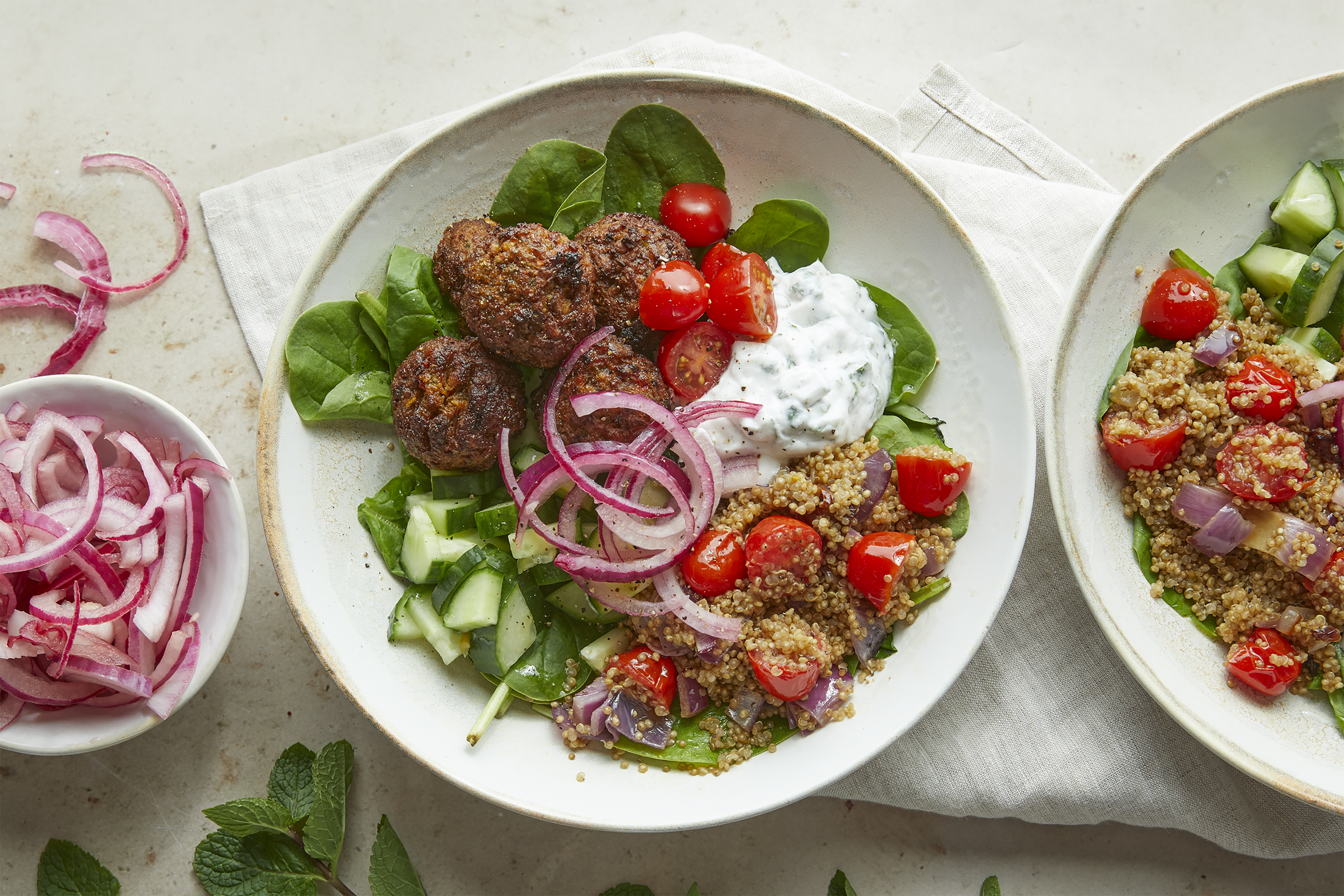 Gosh! Falafel with Tomato & Onion Quinoa Salad