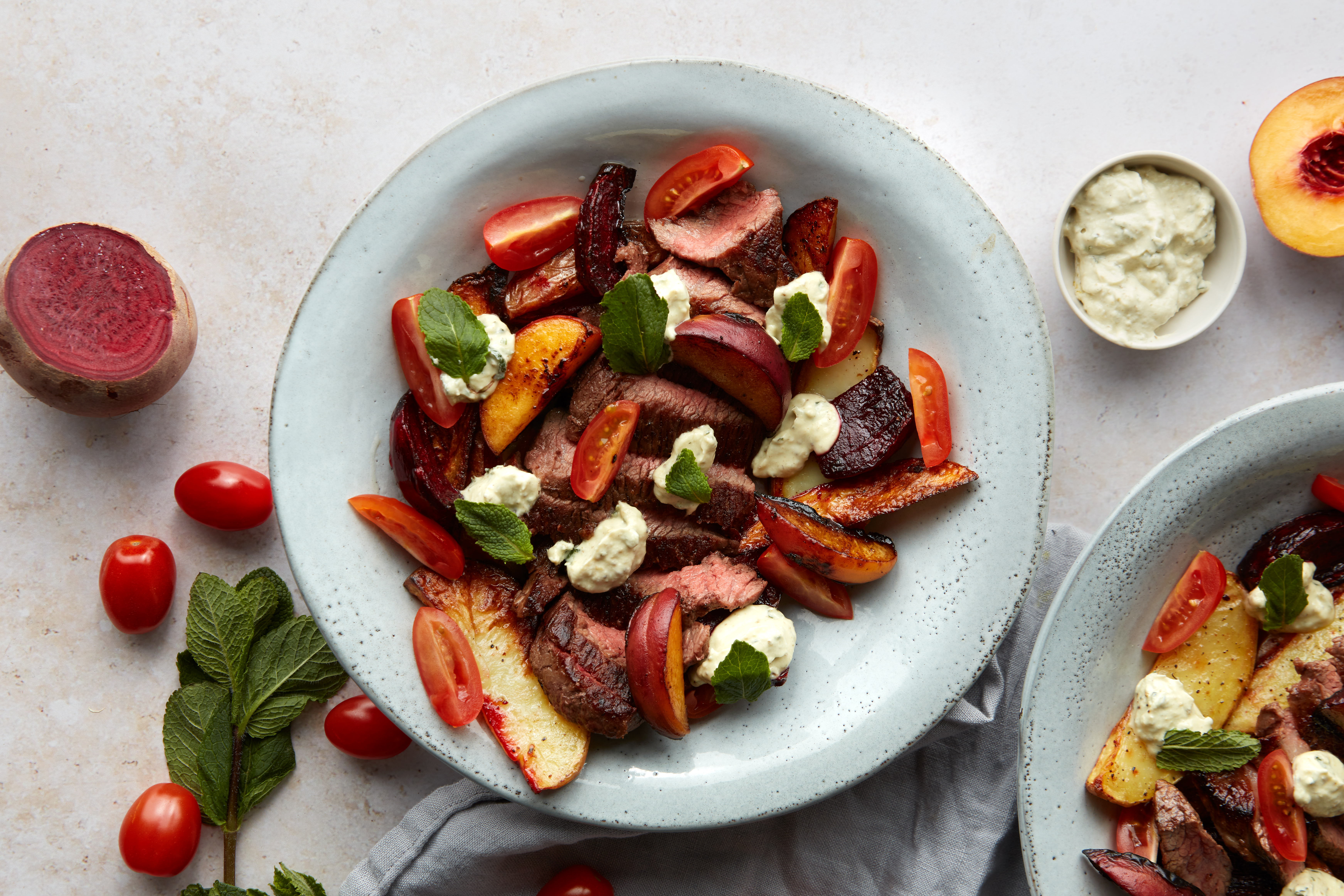 Denver Steak with Roasted Nectarine & Beets