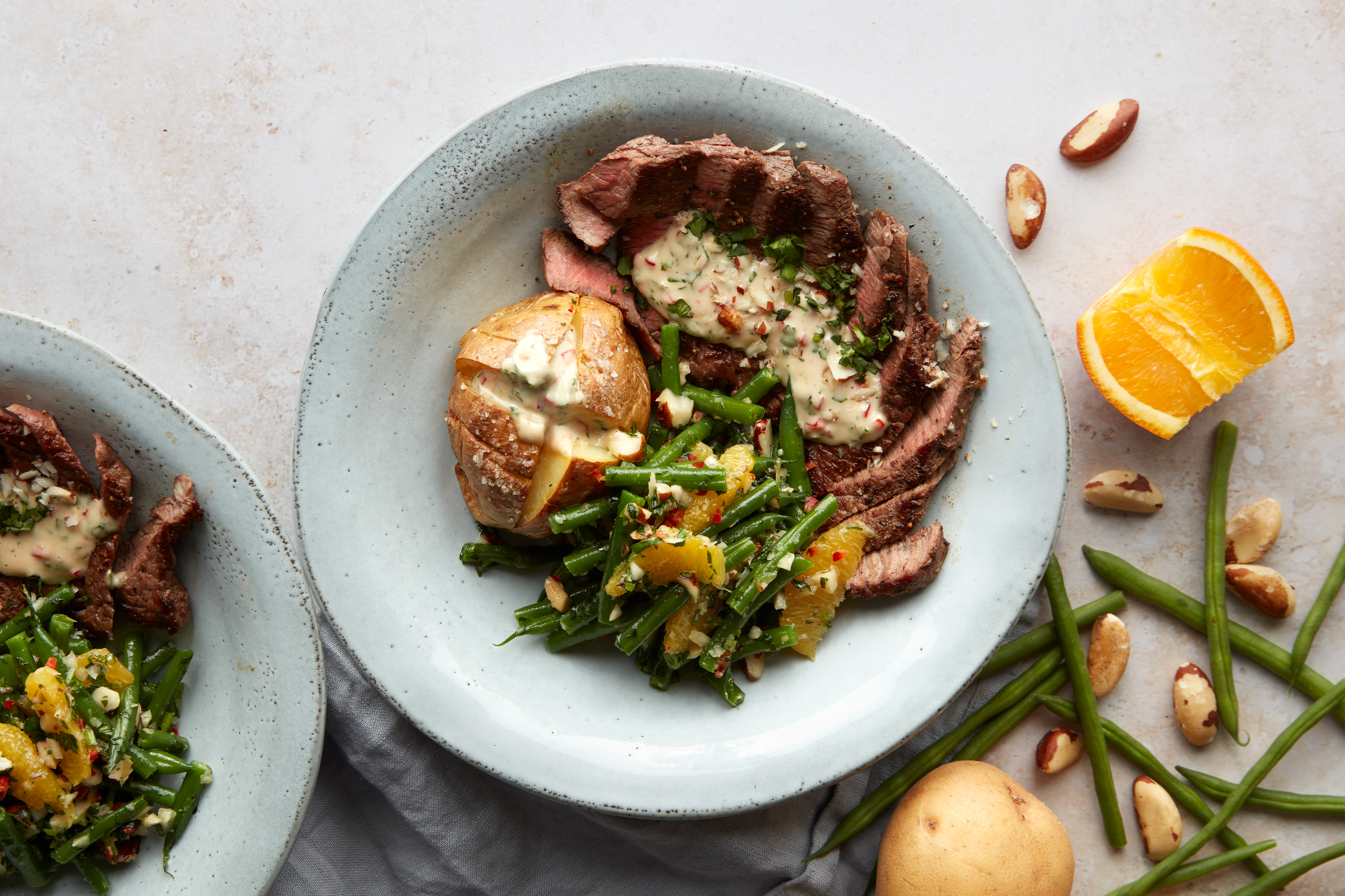 Denver steak with baked potato & citrus tahini salad