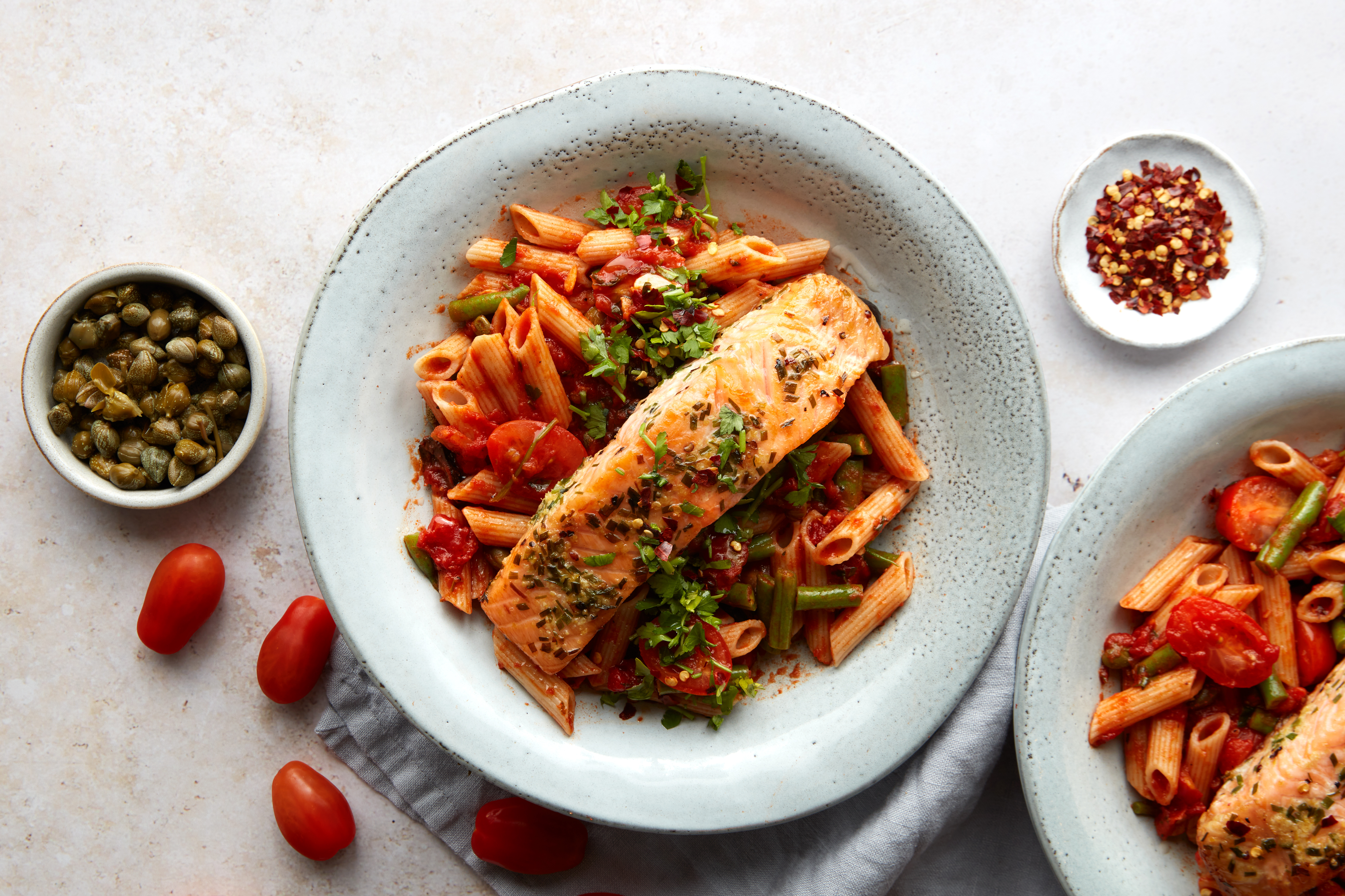 Lemon marinated salmon & puttanesca