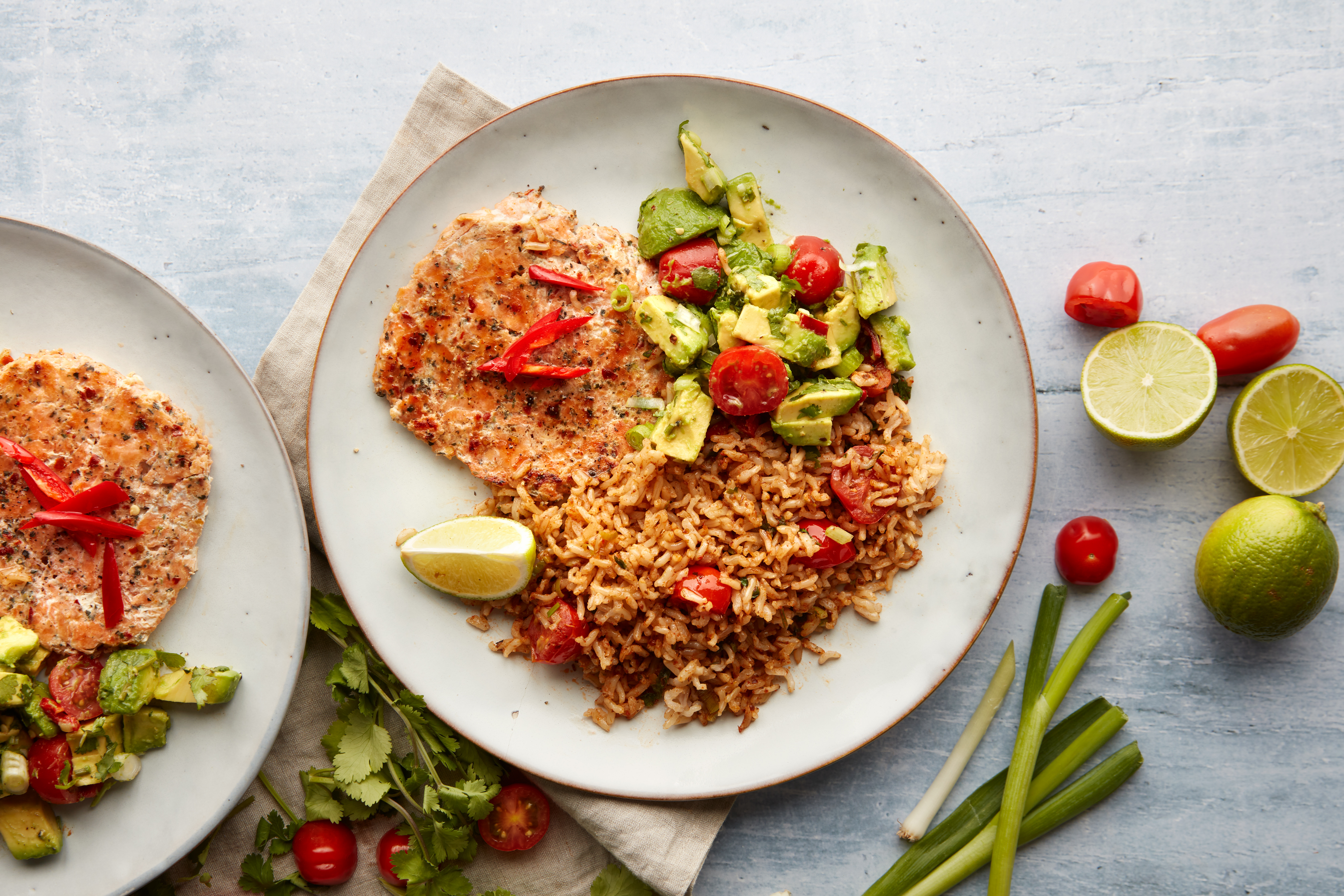 Chimichurri salmon burger & avocado rice bowl