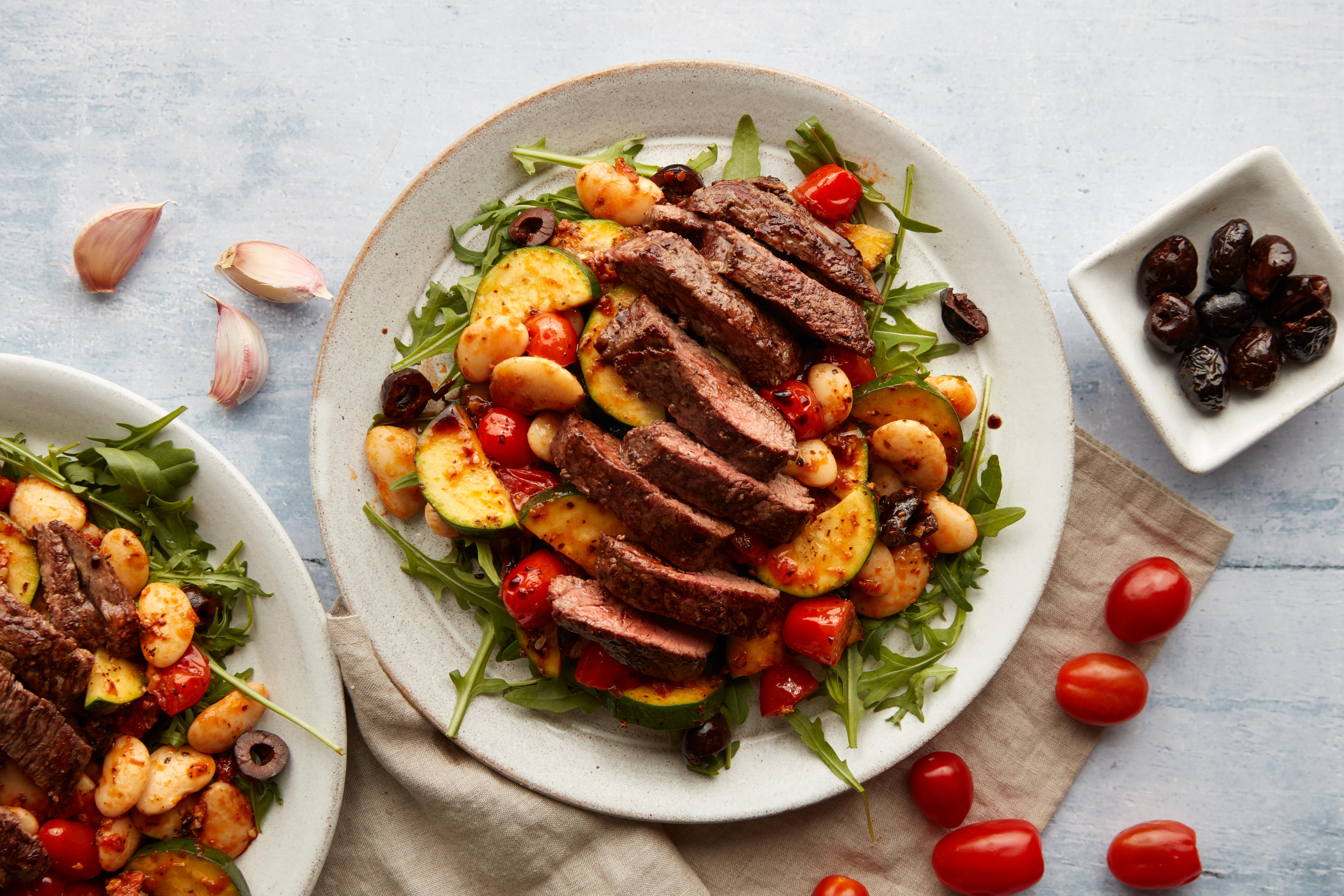 Speedy British Steak with Italian-style Sundried Tomato Beans