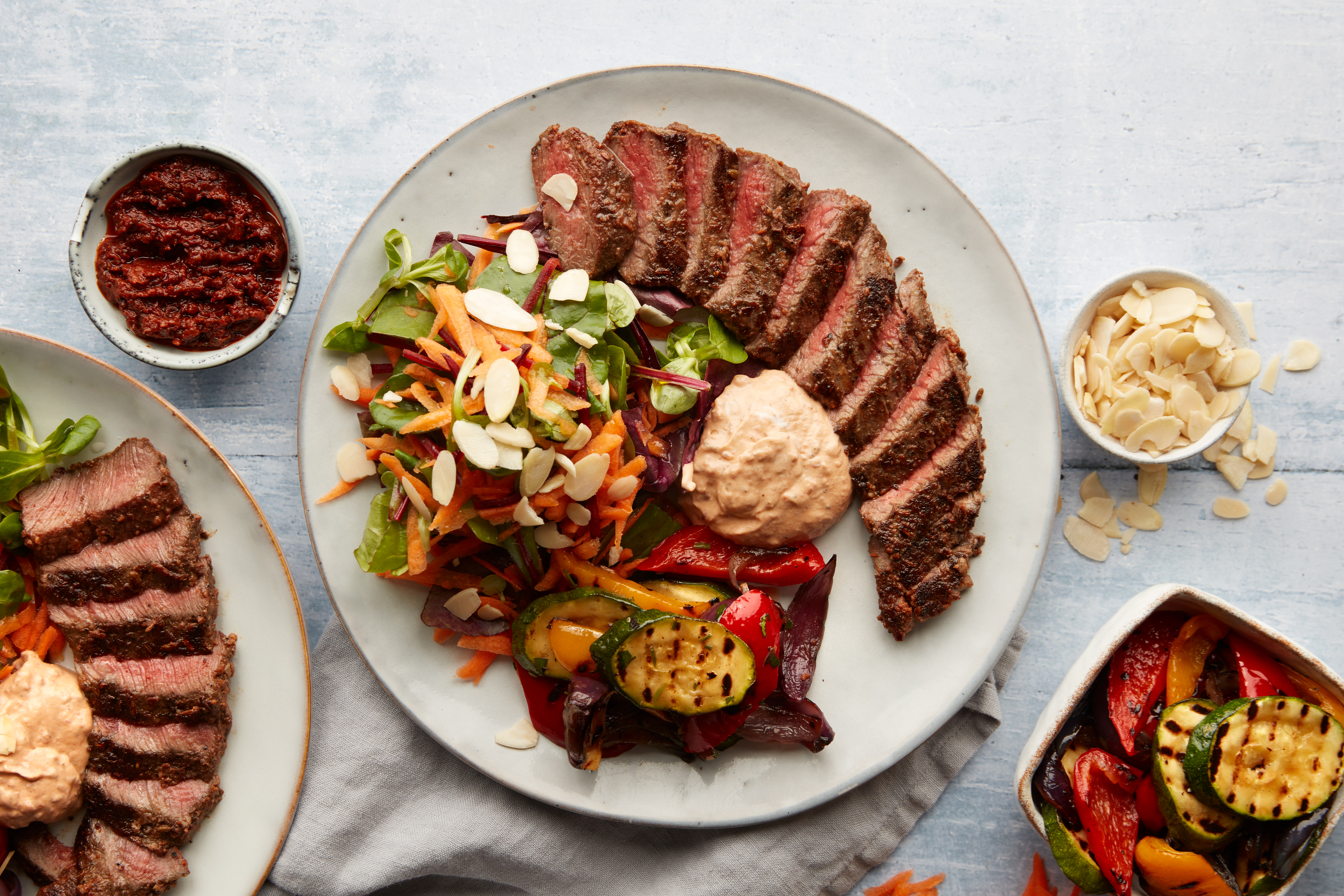 Seared steak with ezme yoghurt & chargrilled veg