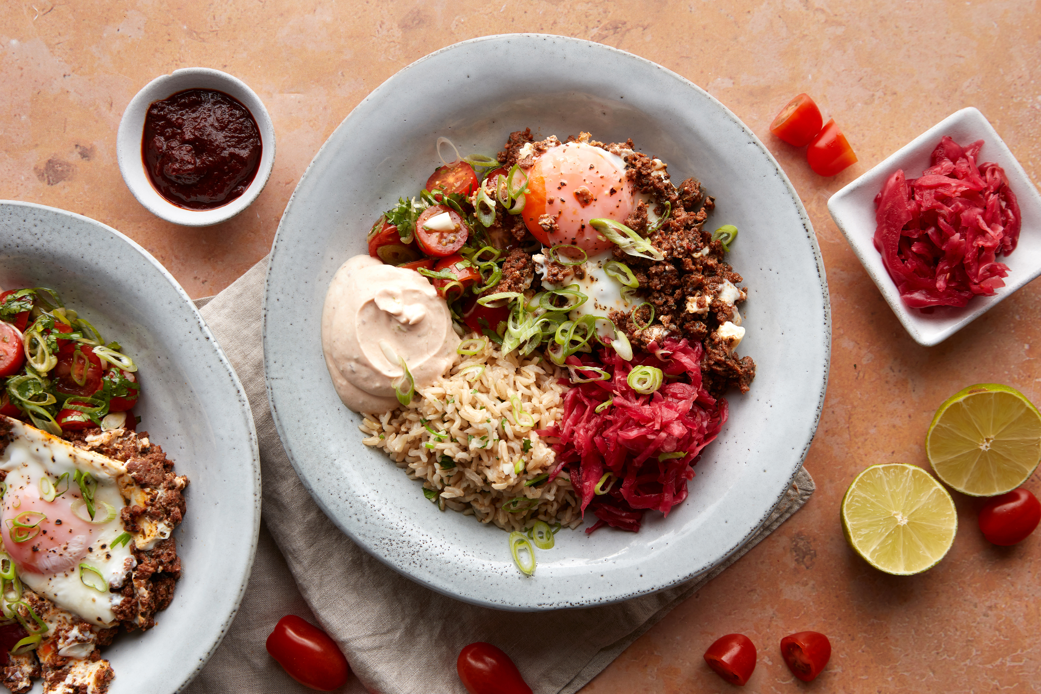 Mexican spiced beef & egg rice bowl
