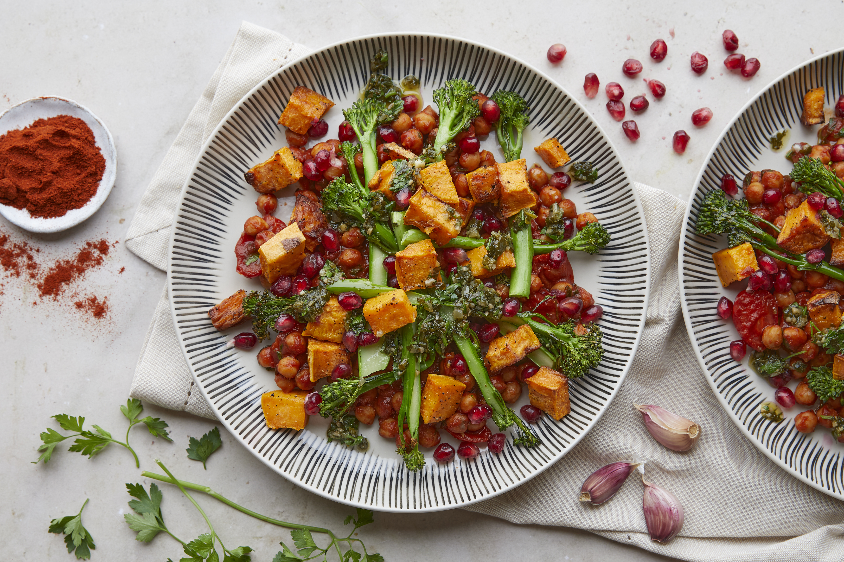Smoky Tomato Chickpeas with Roasted Brocolli