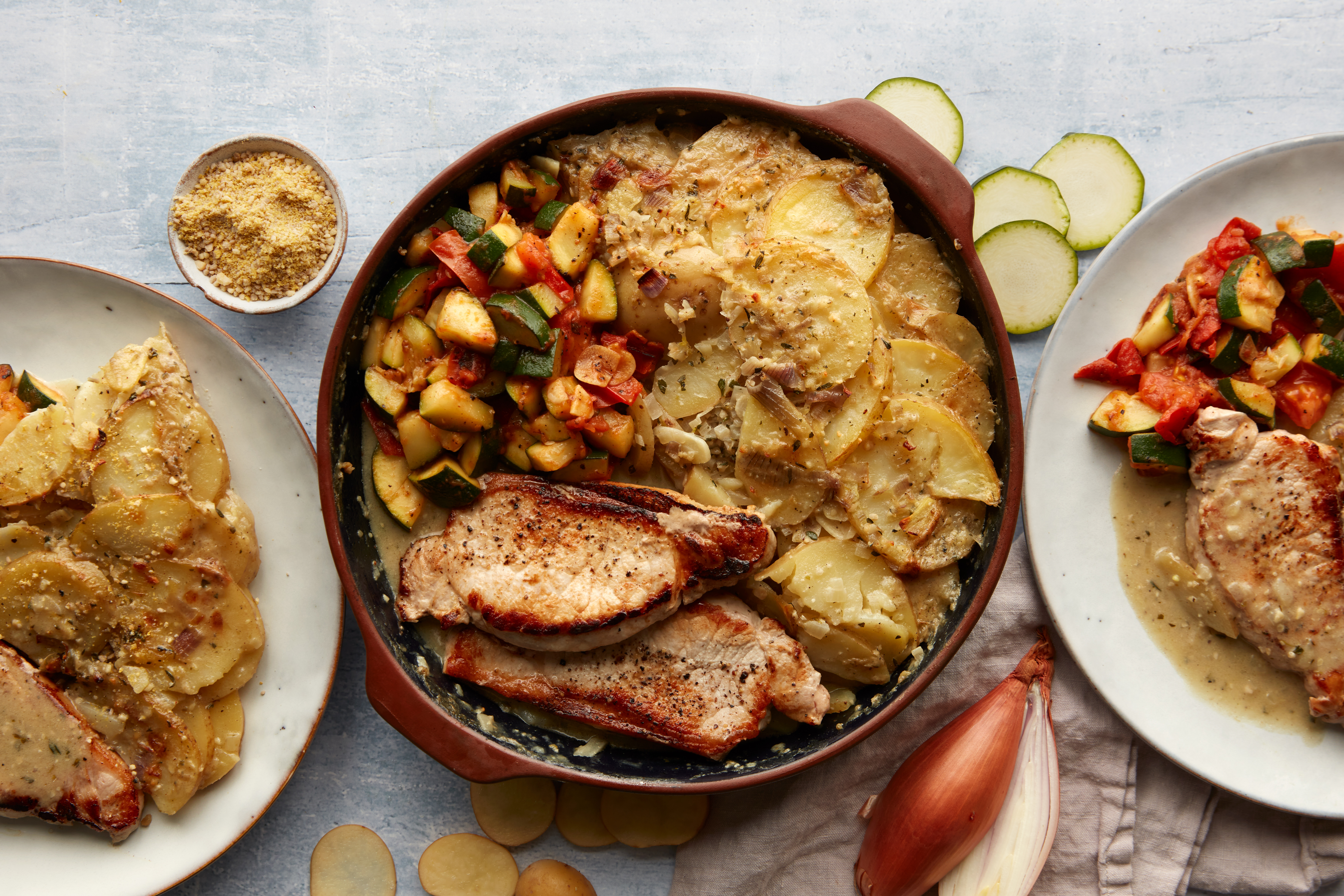 Pork loin with dauphinoise potatoes & sautéed courgettes