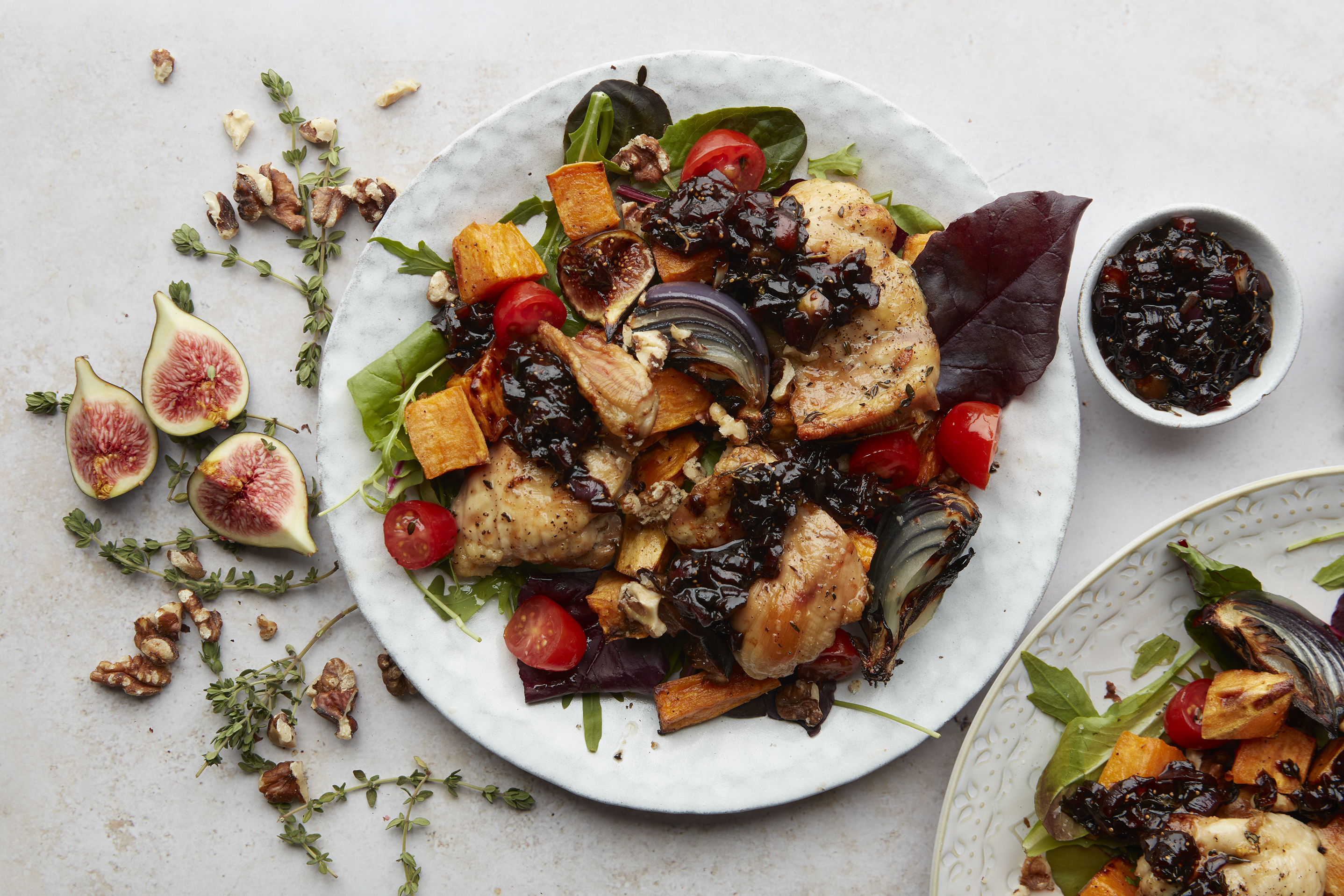 Chicken with balsamic roasted fig chutney & salad