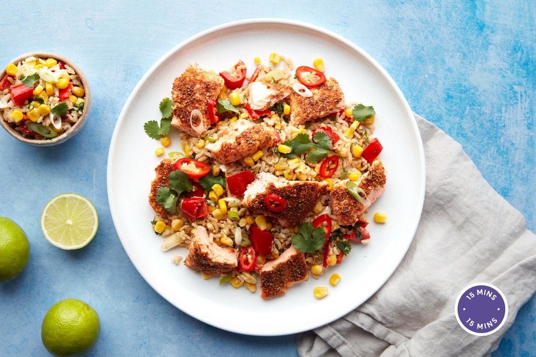 Amazon Mexican rubbed salmon, coconut & lime rice