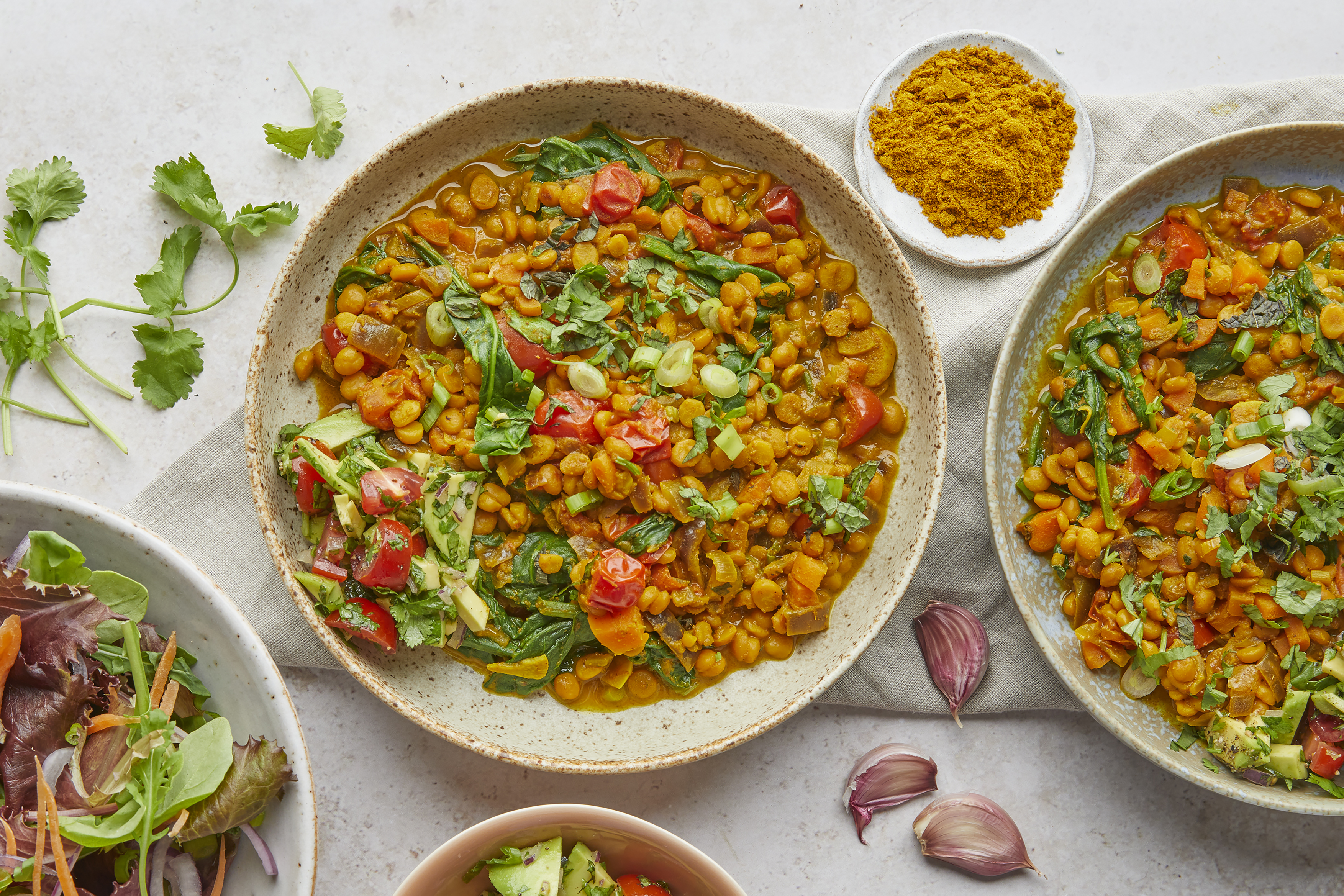 Chana dal with avocado salad