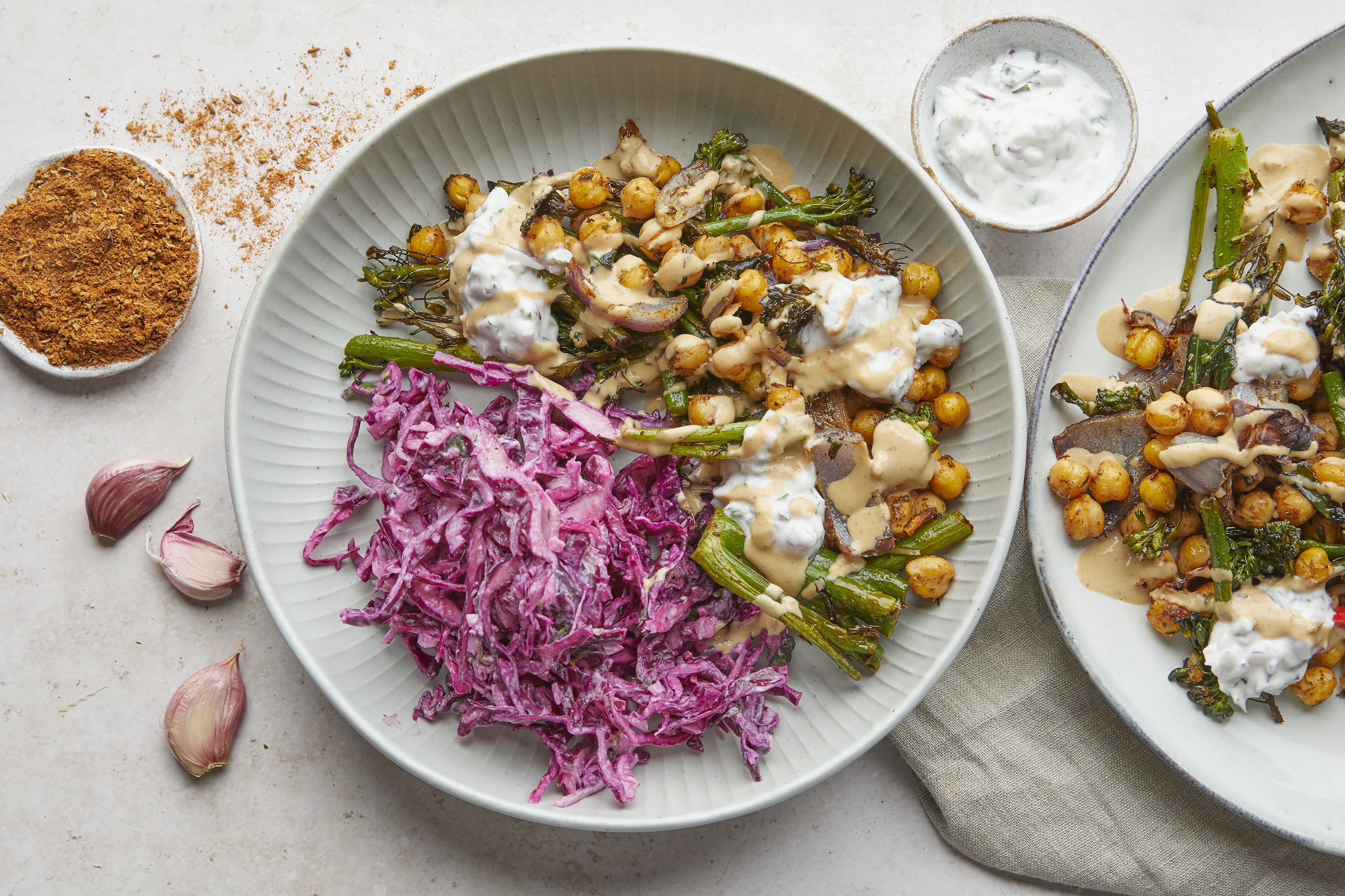 Moroccan Roast Veg with Tahini Slaw