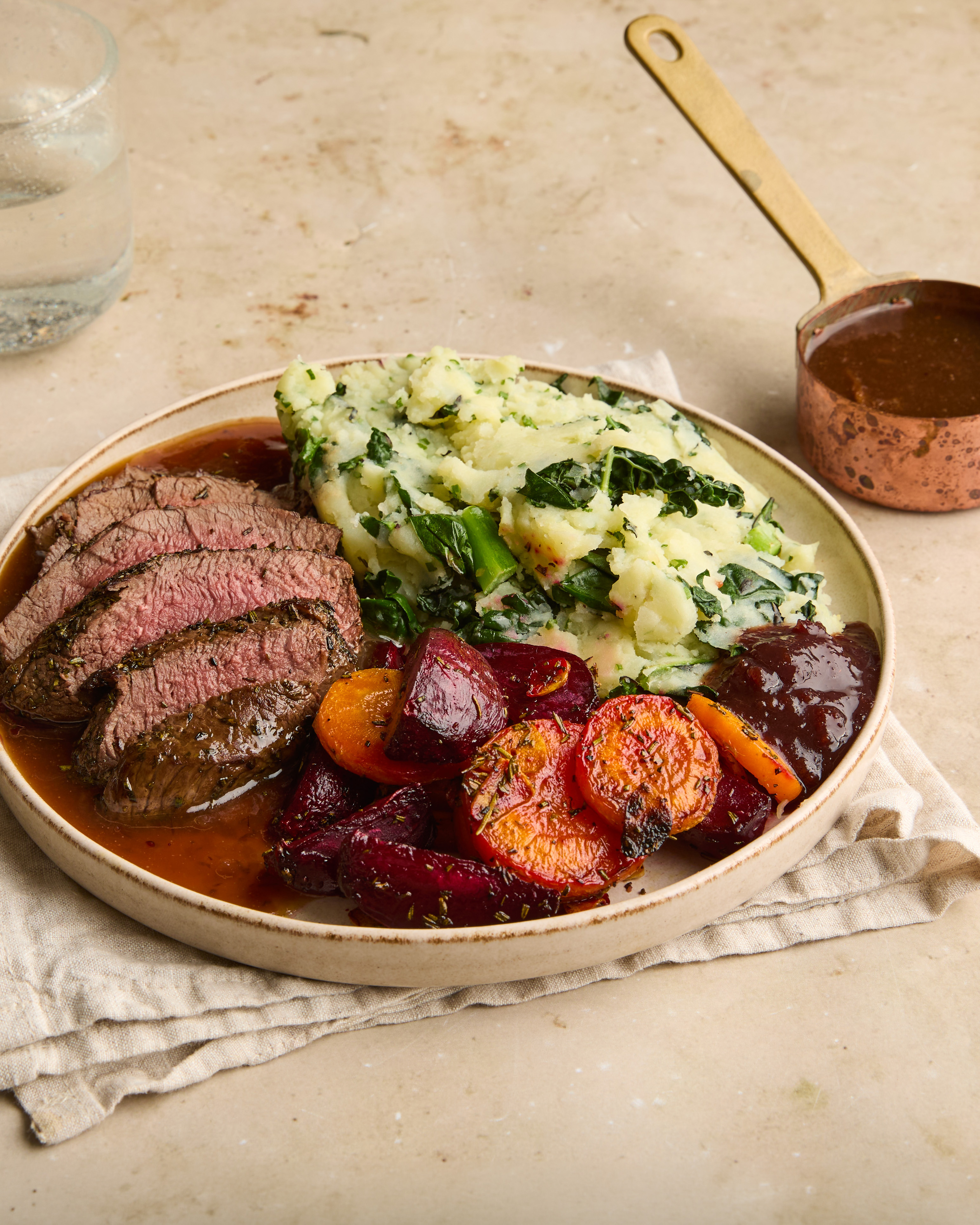 Wild Venison Haunch Steak with Mustard Mash & Roasted Root Veg