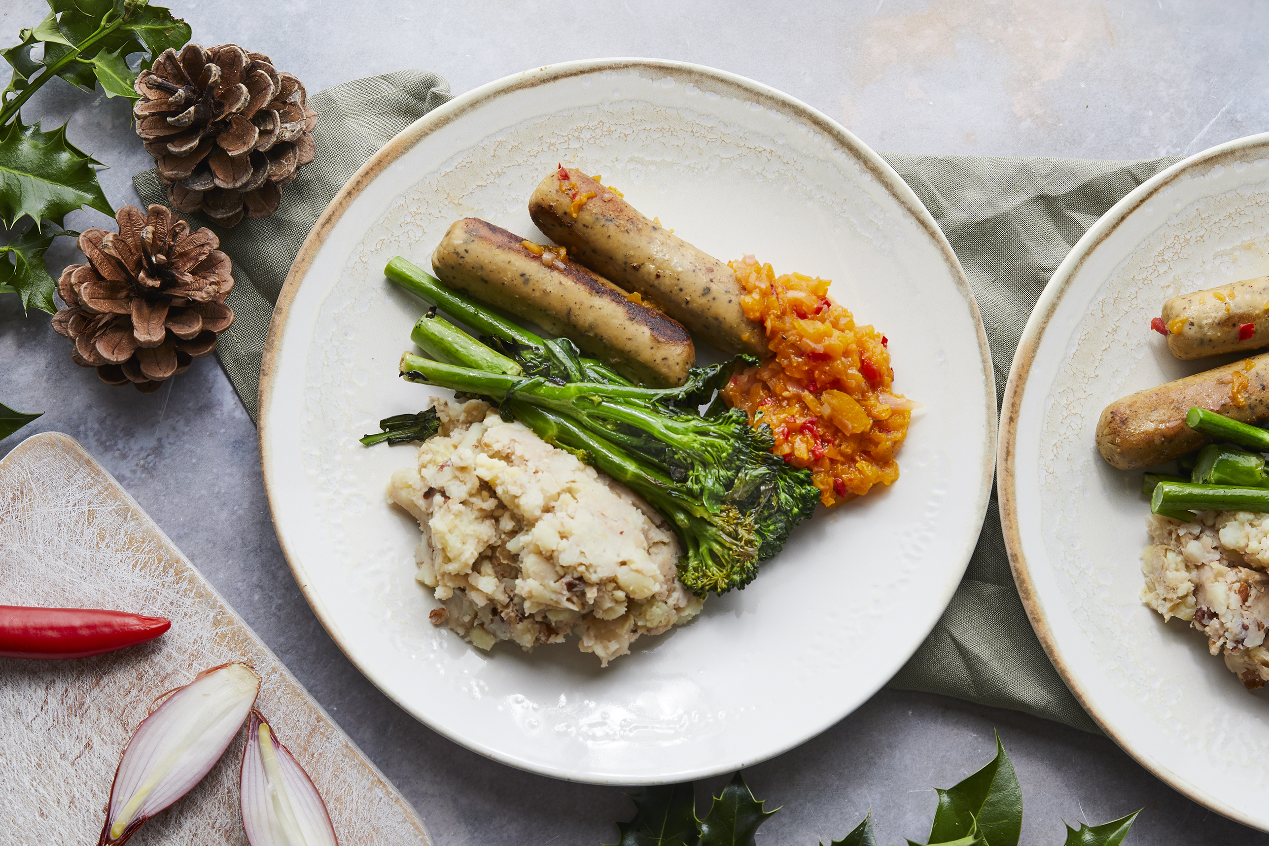 Sage sausages & mash with persimmon chutney