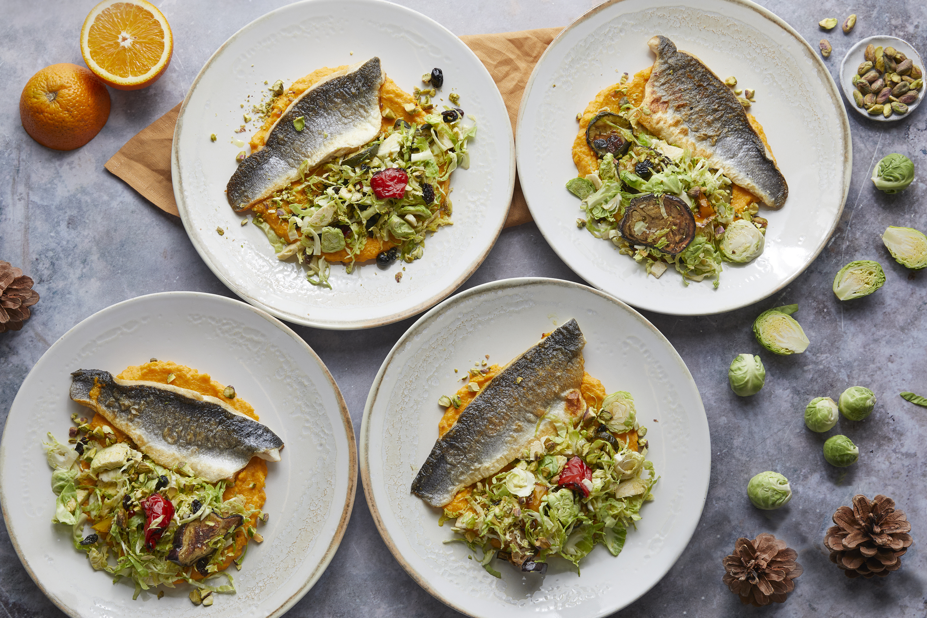 Sea bass, butternut puree & pistachios