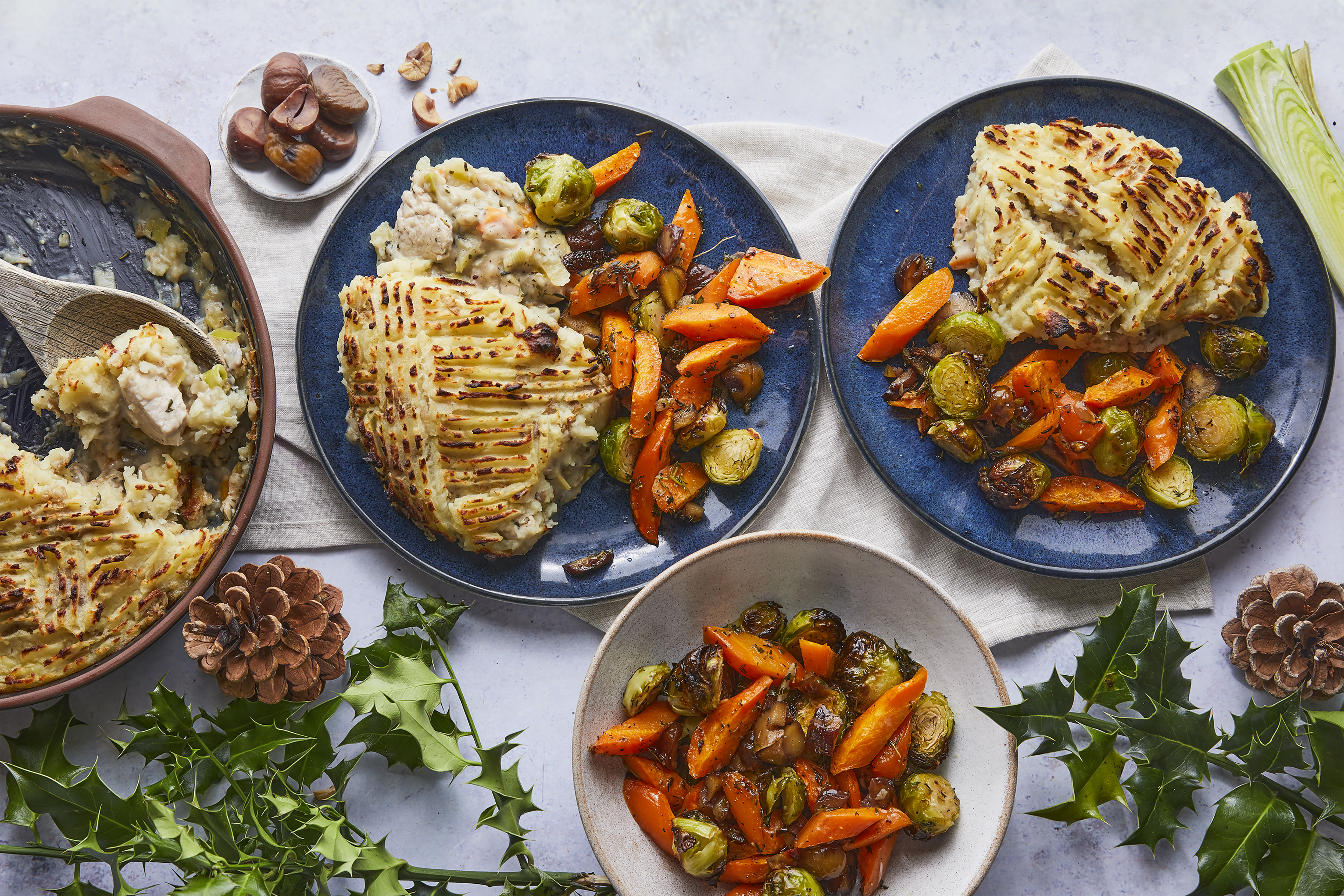 Turkey & cranberry pie with thyme roasted carrots