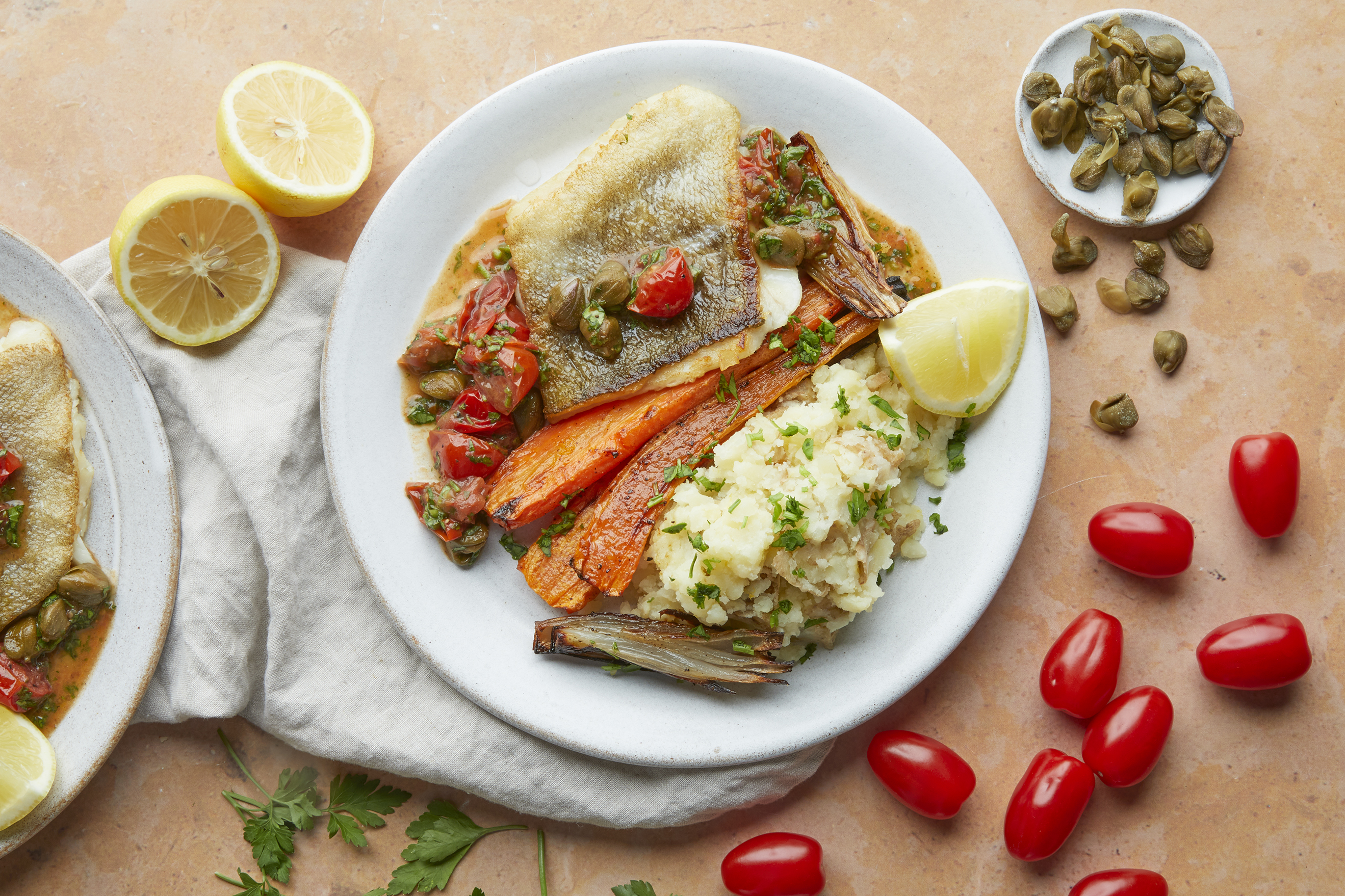 Lemon & Olive cod with roasted tomatoes