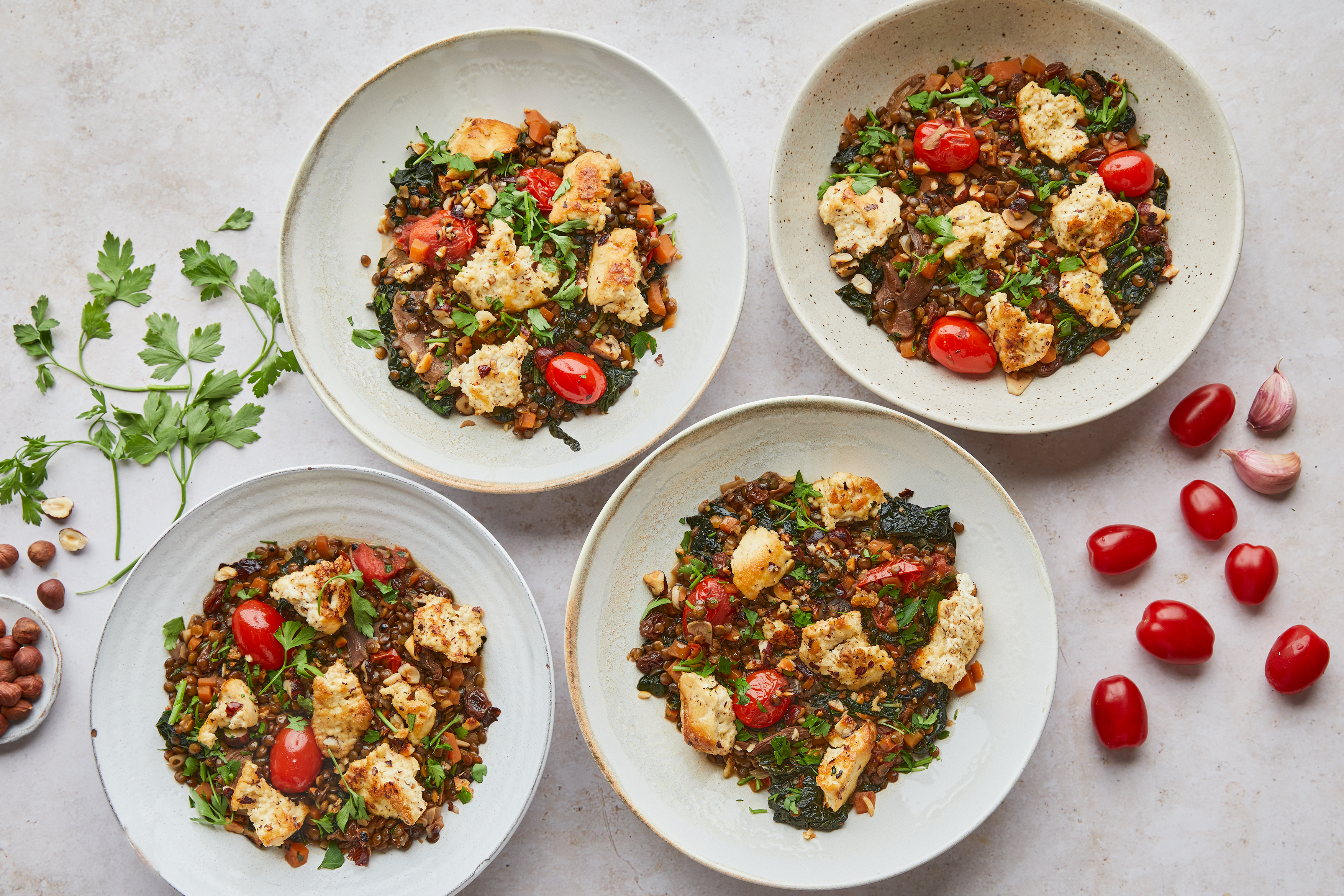 Smoked tofu with lentils and cavolo nero