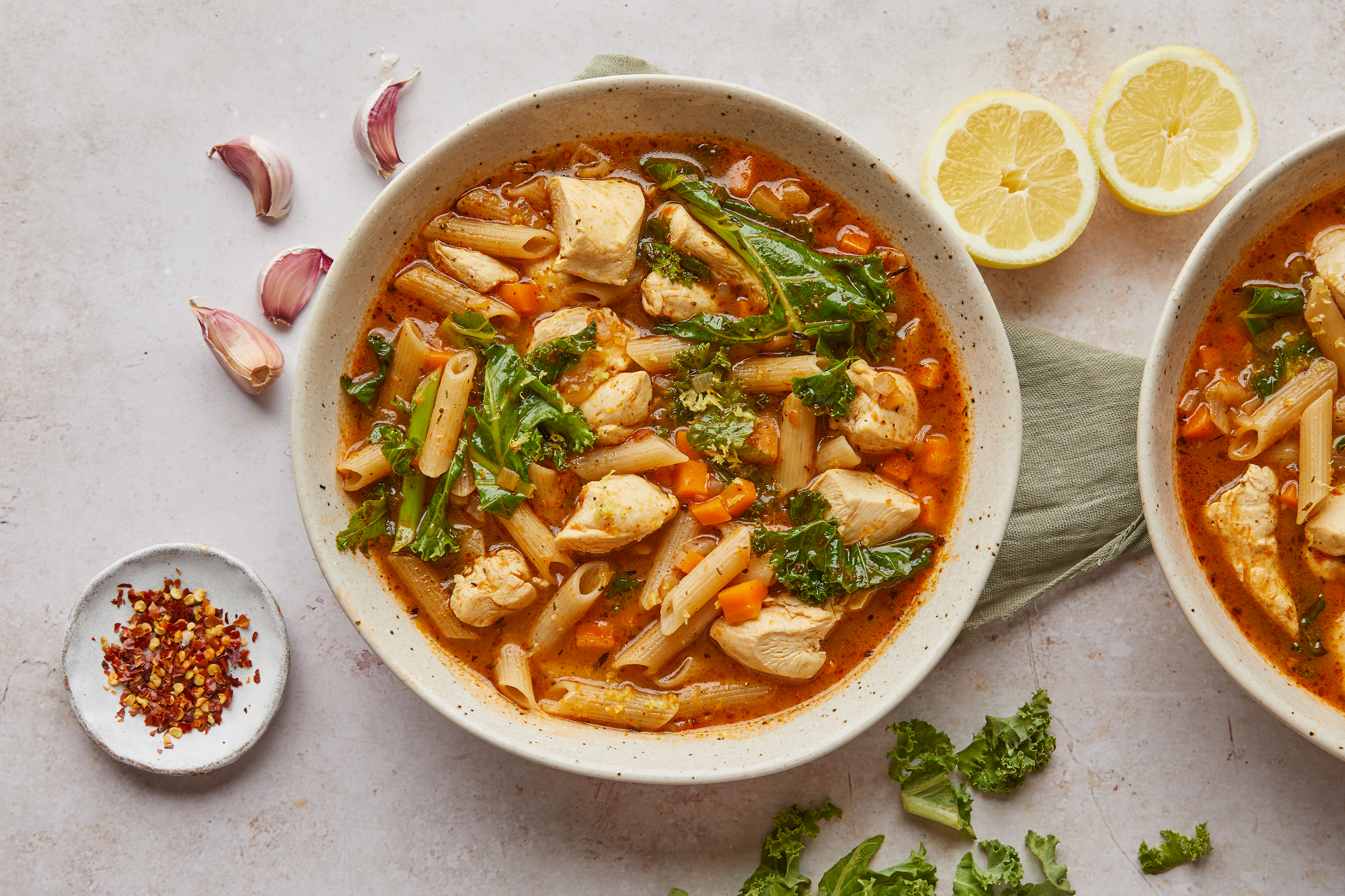 Chicken Minestrone with Penne & Kale
