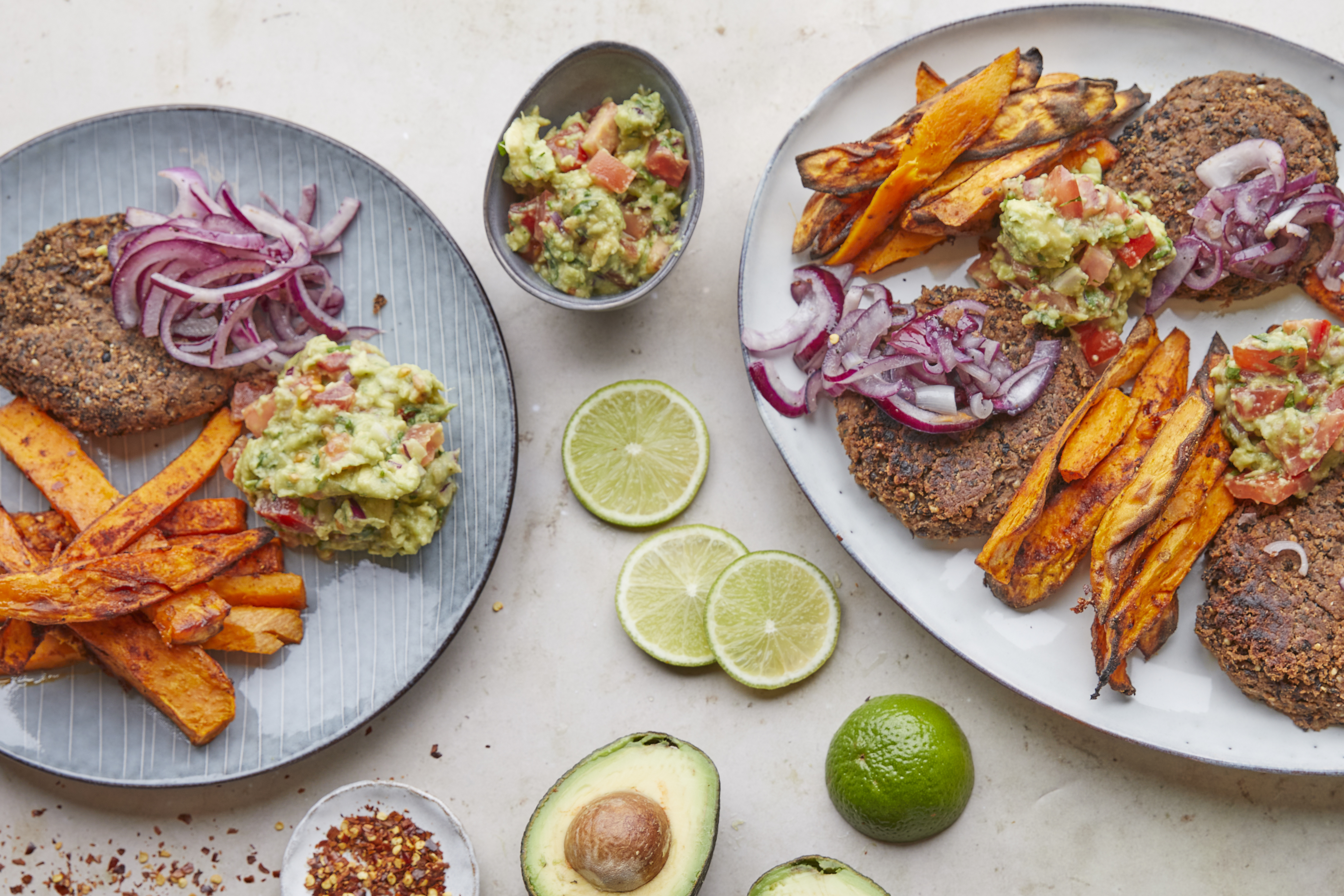 Black Bean Burger, Sweet Potato Fries & Guac