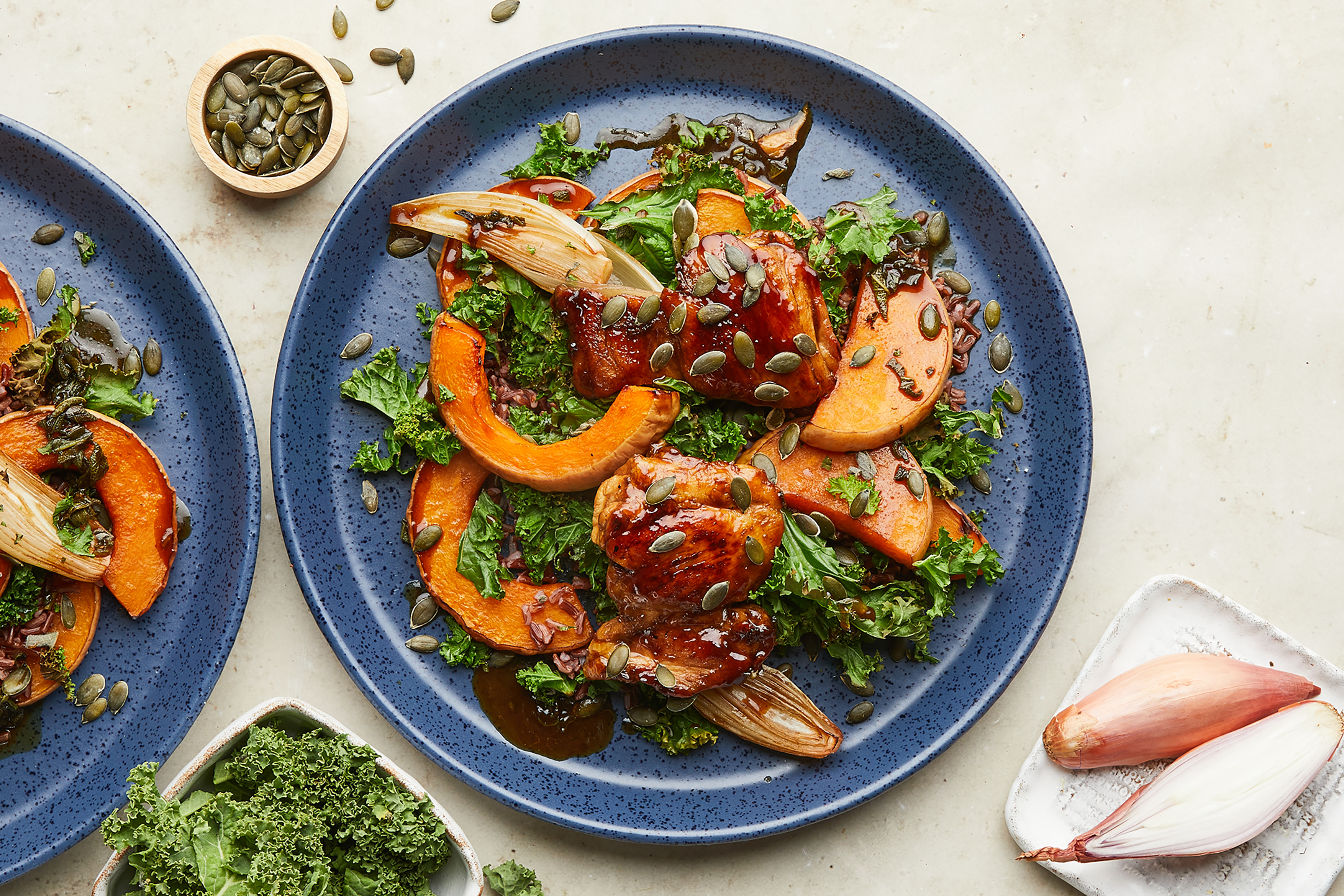 Balsamic-glazed chicken with honey roast squash