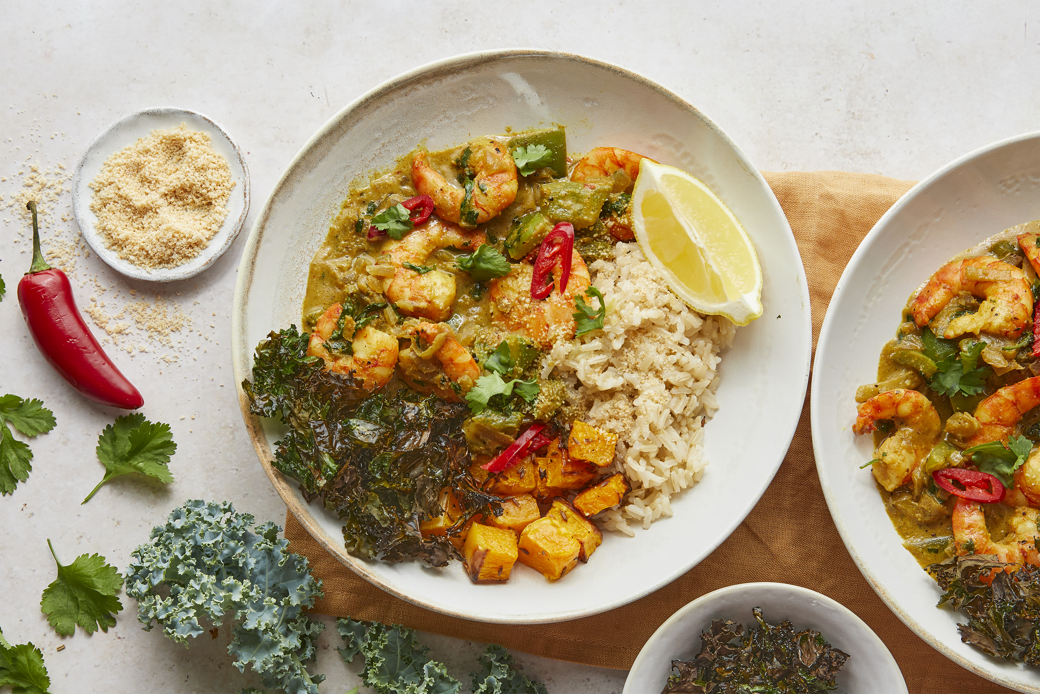 Tiger Prawn & Squash Curry with Crispy Kale
