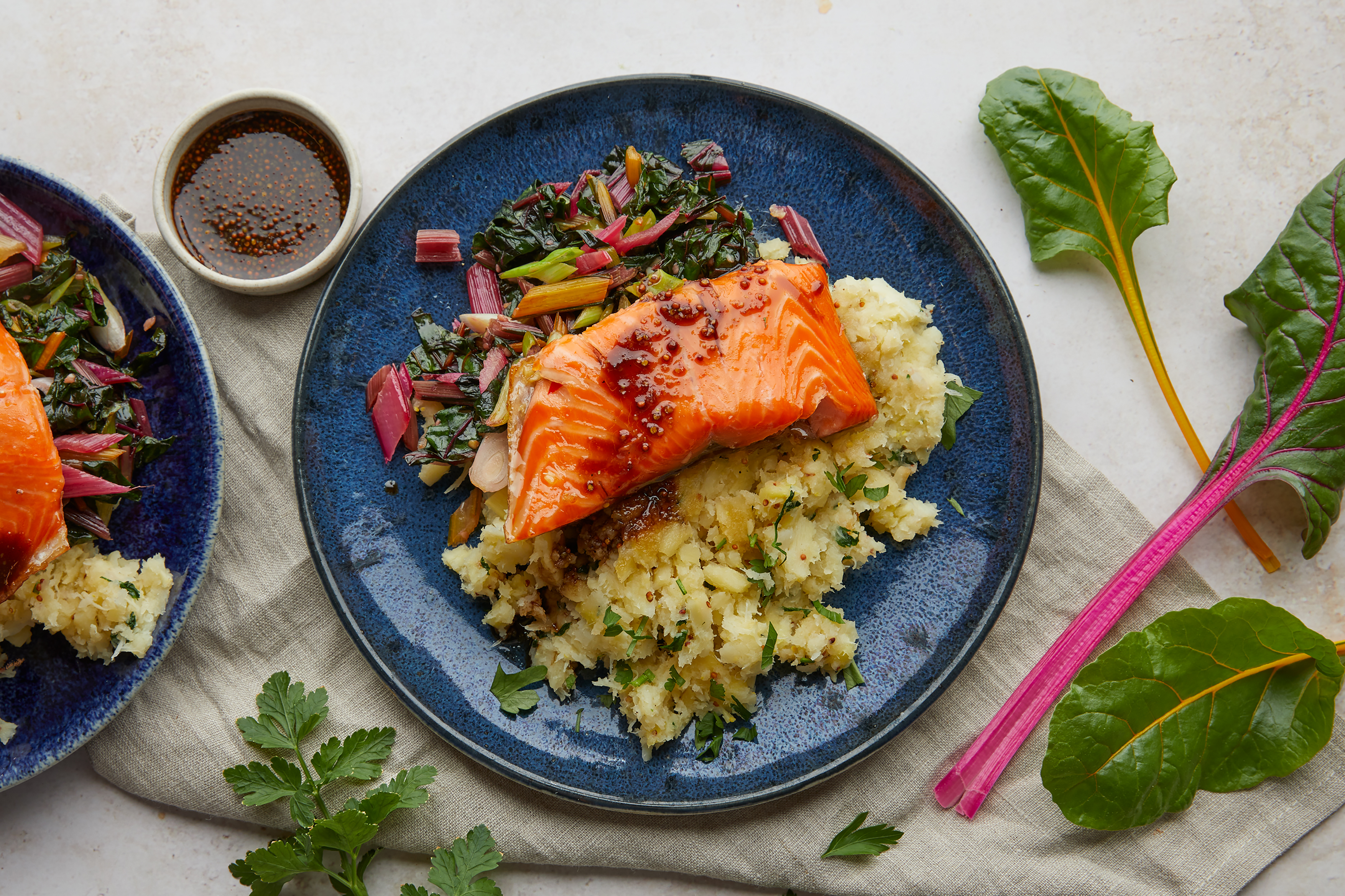 Hot-smoked salmon with mustard parsnip mash