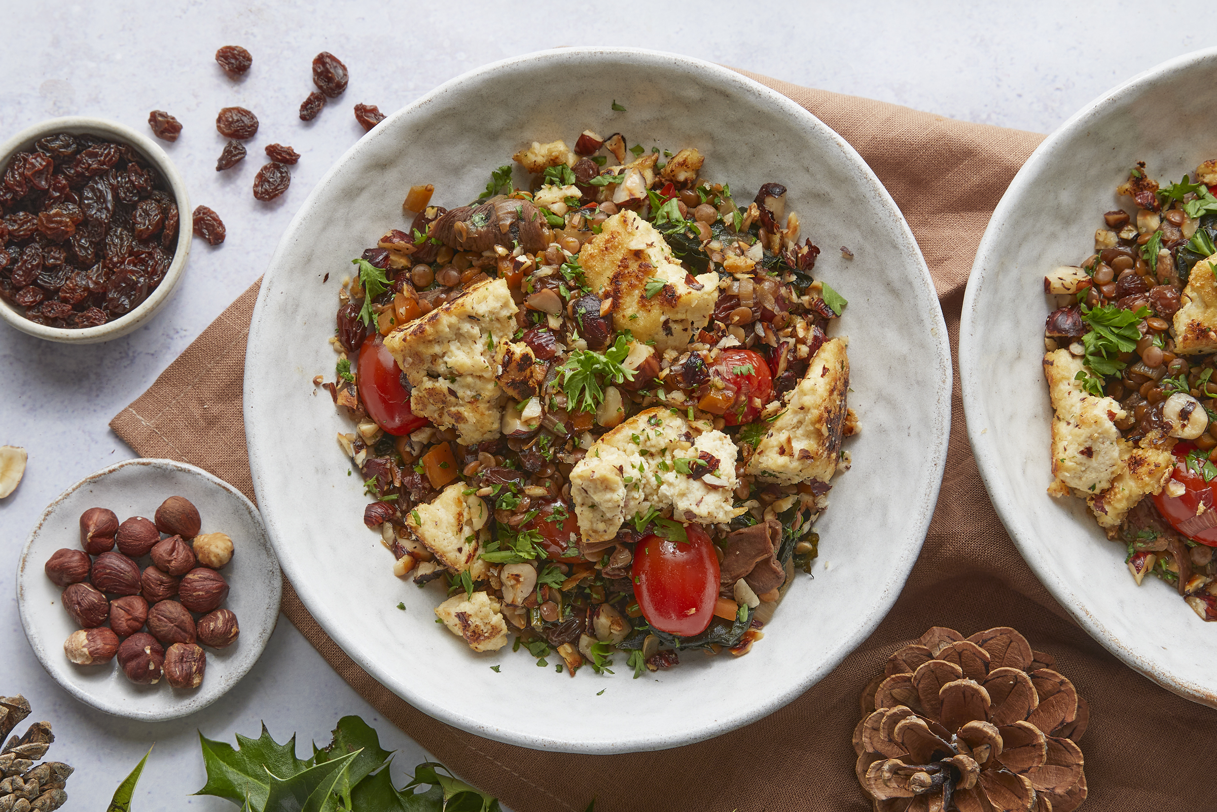 Smoked tofu with lentils & cavolo nero