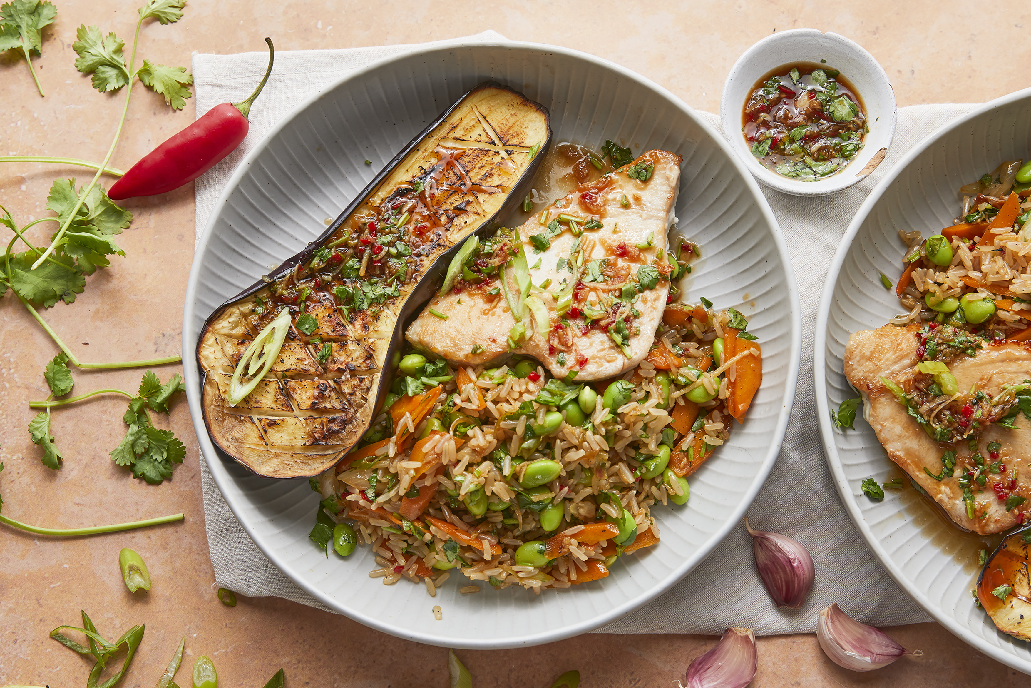 Tamari-glazed tuna & baked aubergine