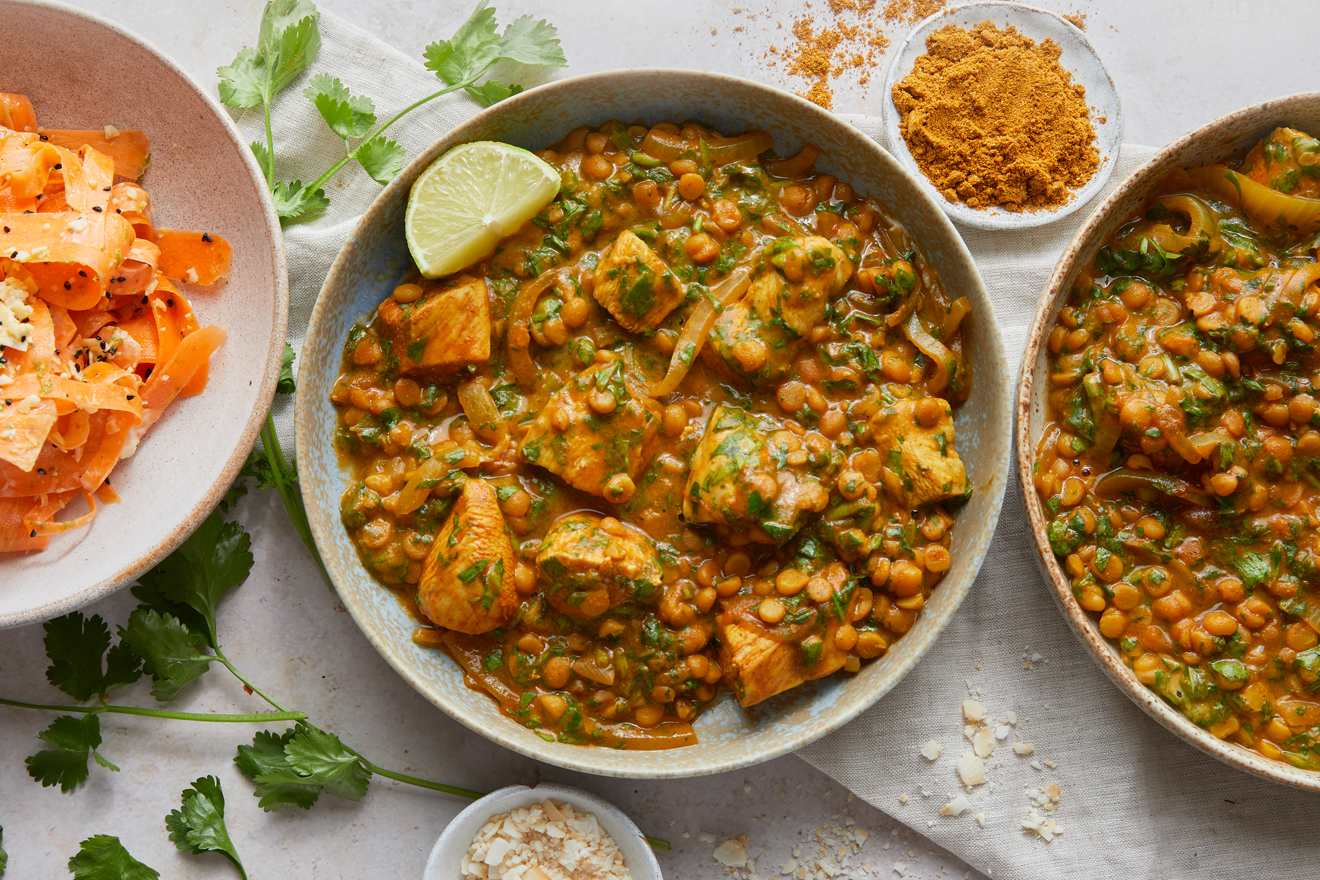 Speedy Chicken Chana Dal with Spiced Carrot Salad