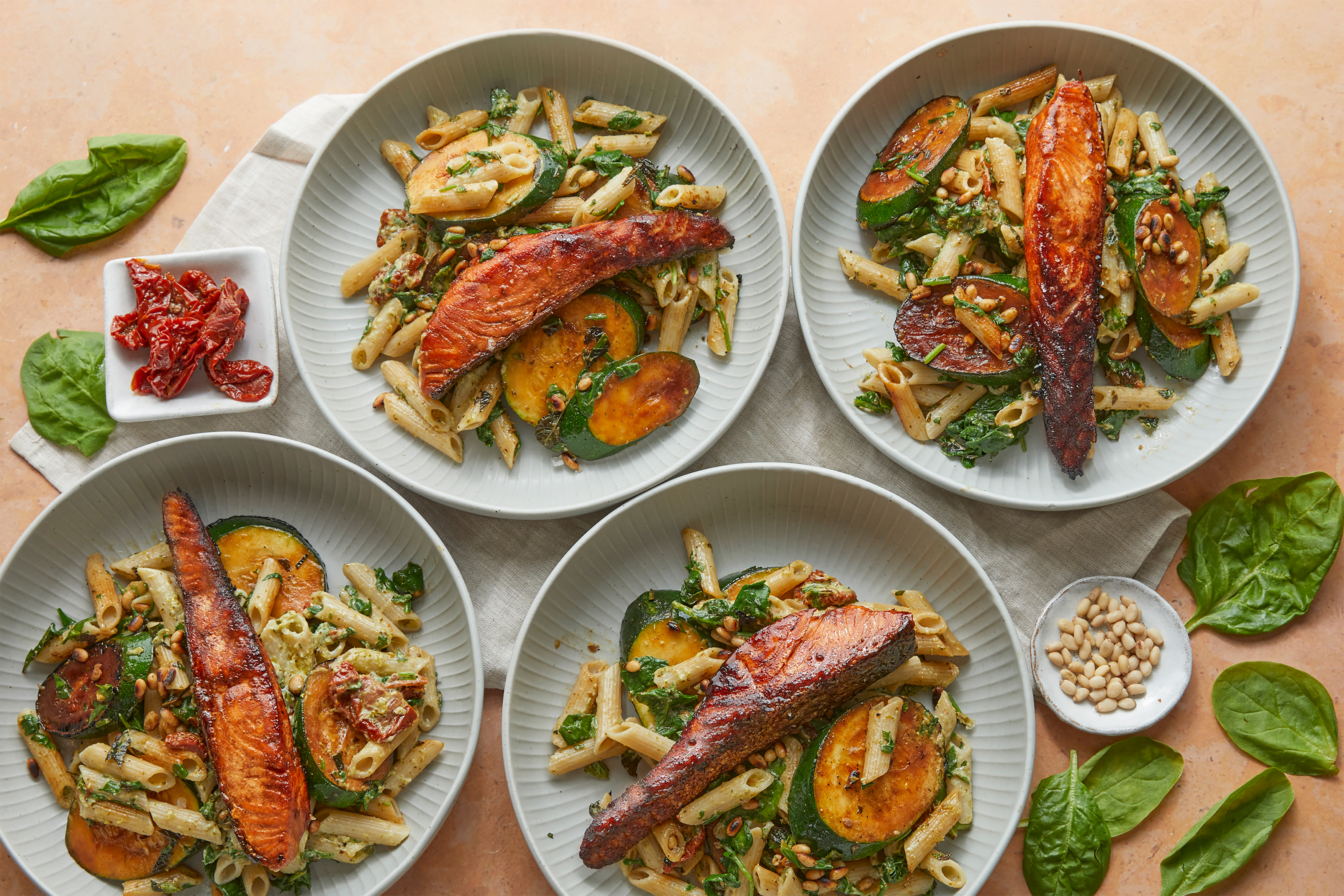 Balsamic-Glazed Salmon with Pesto Pasta