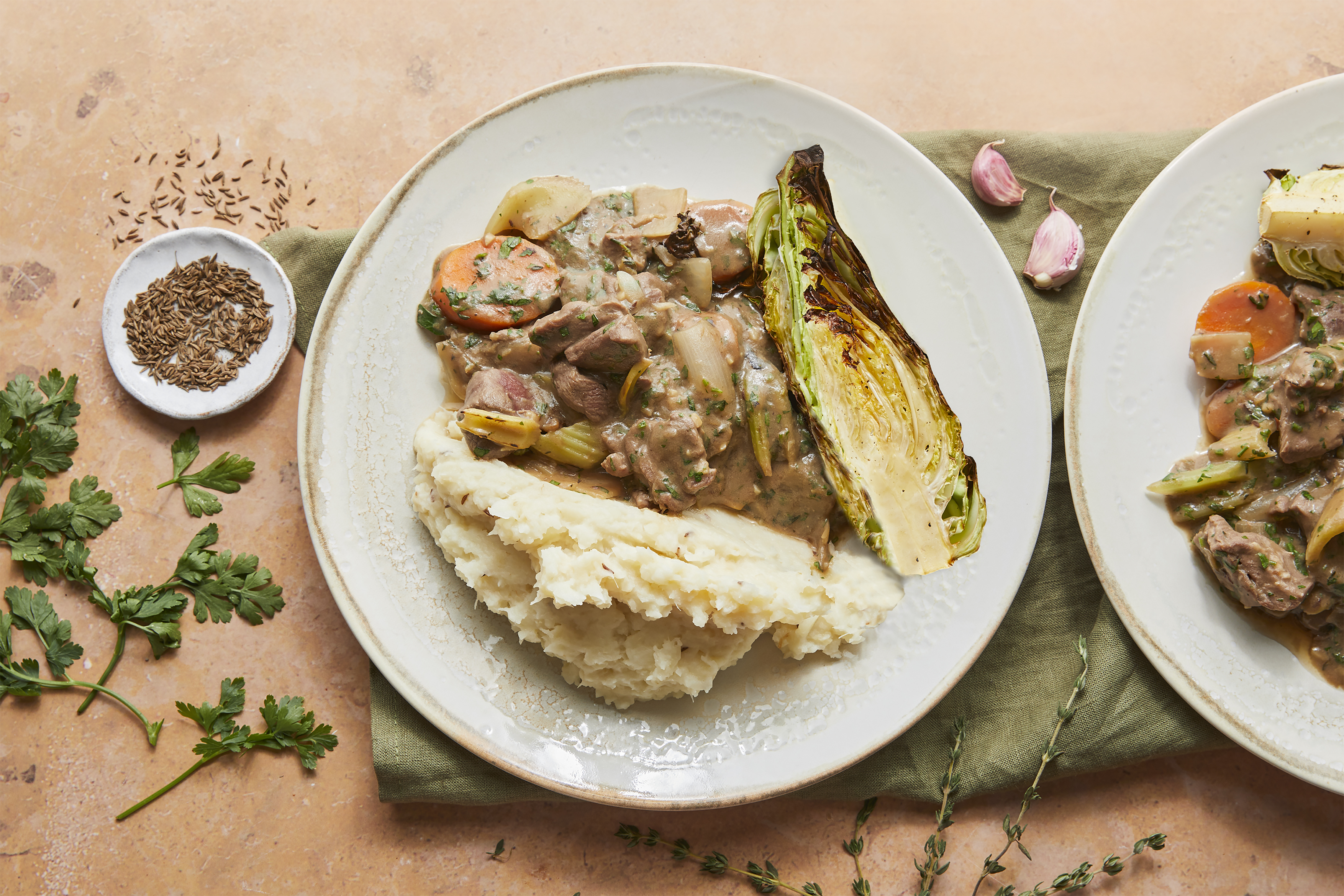 Venison & thyme stew with root veg mash