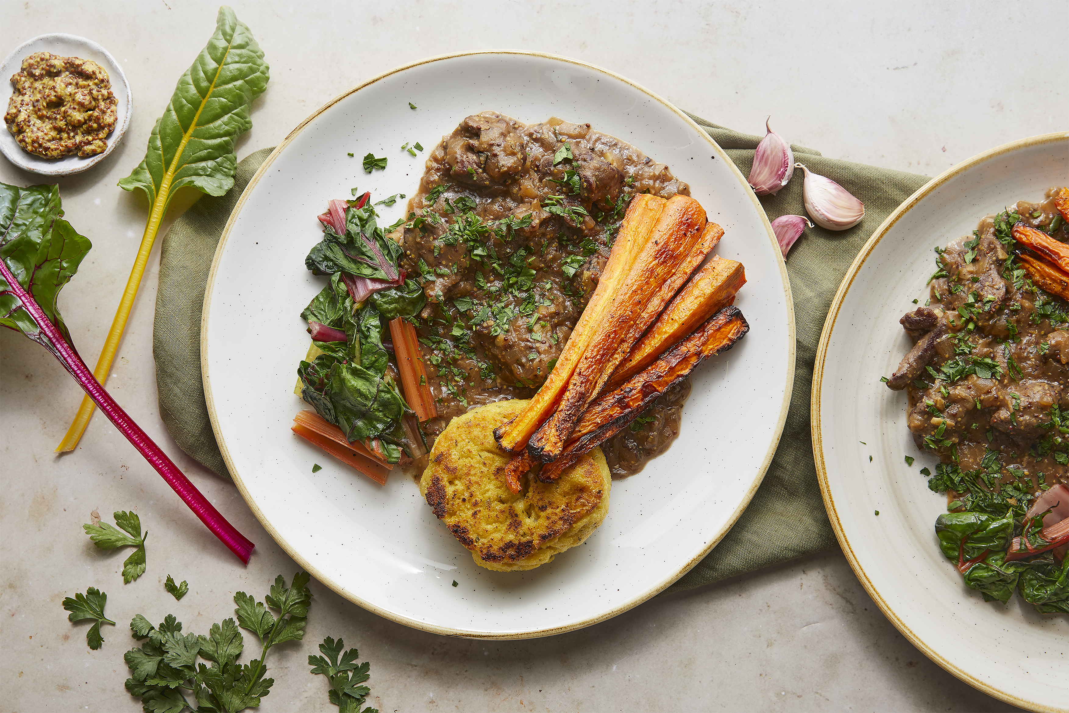 Honey Mustard Venison with Rosemary Polenta Cakes