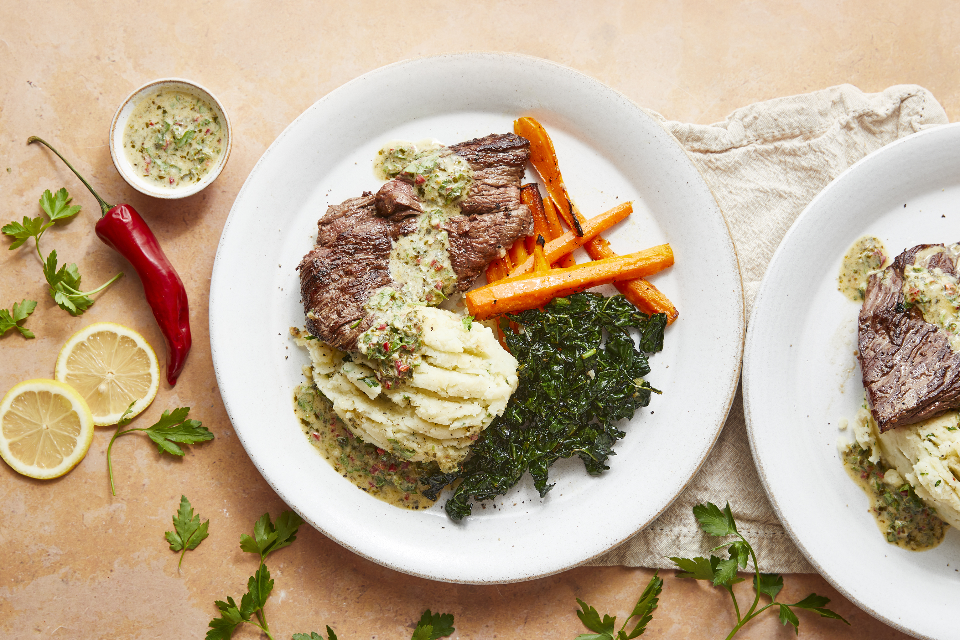 Chimichurri Steak, Mash & Roasted Carrots