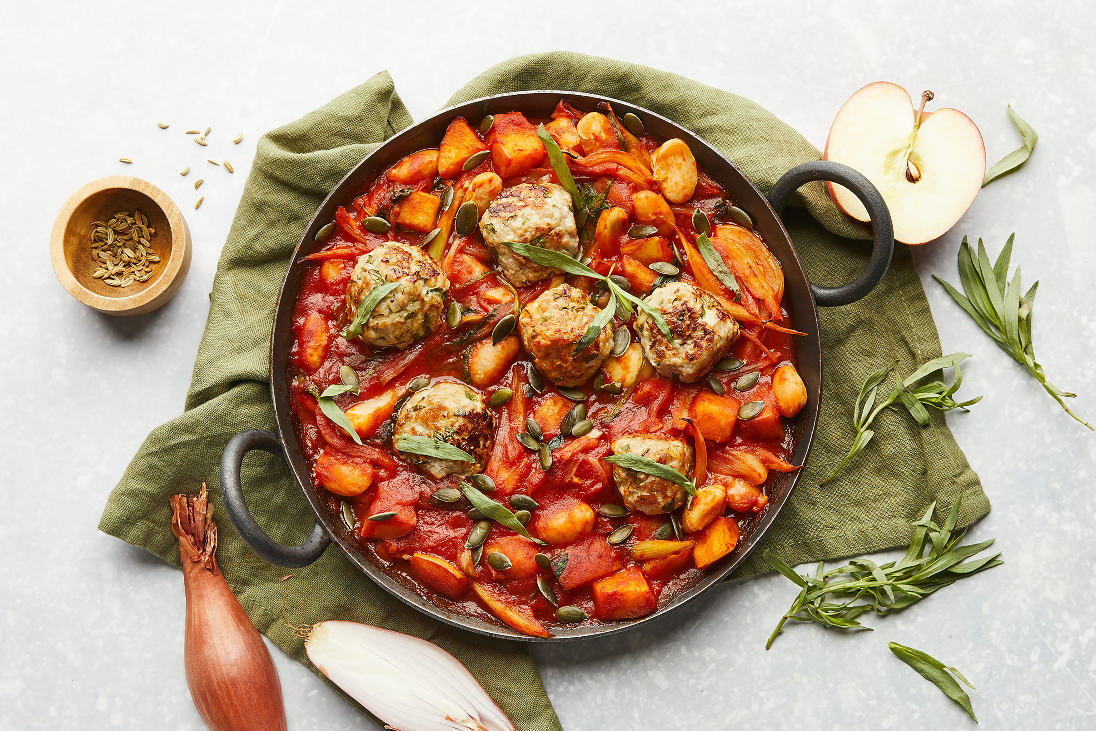 Pork Meatballs with Tomato, Fennel & Apple