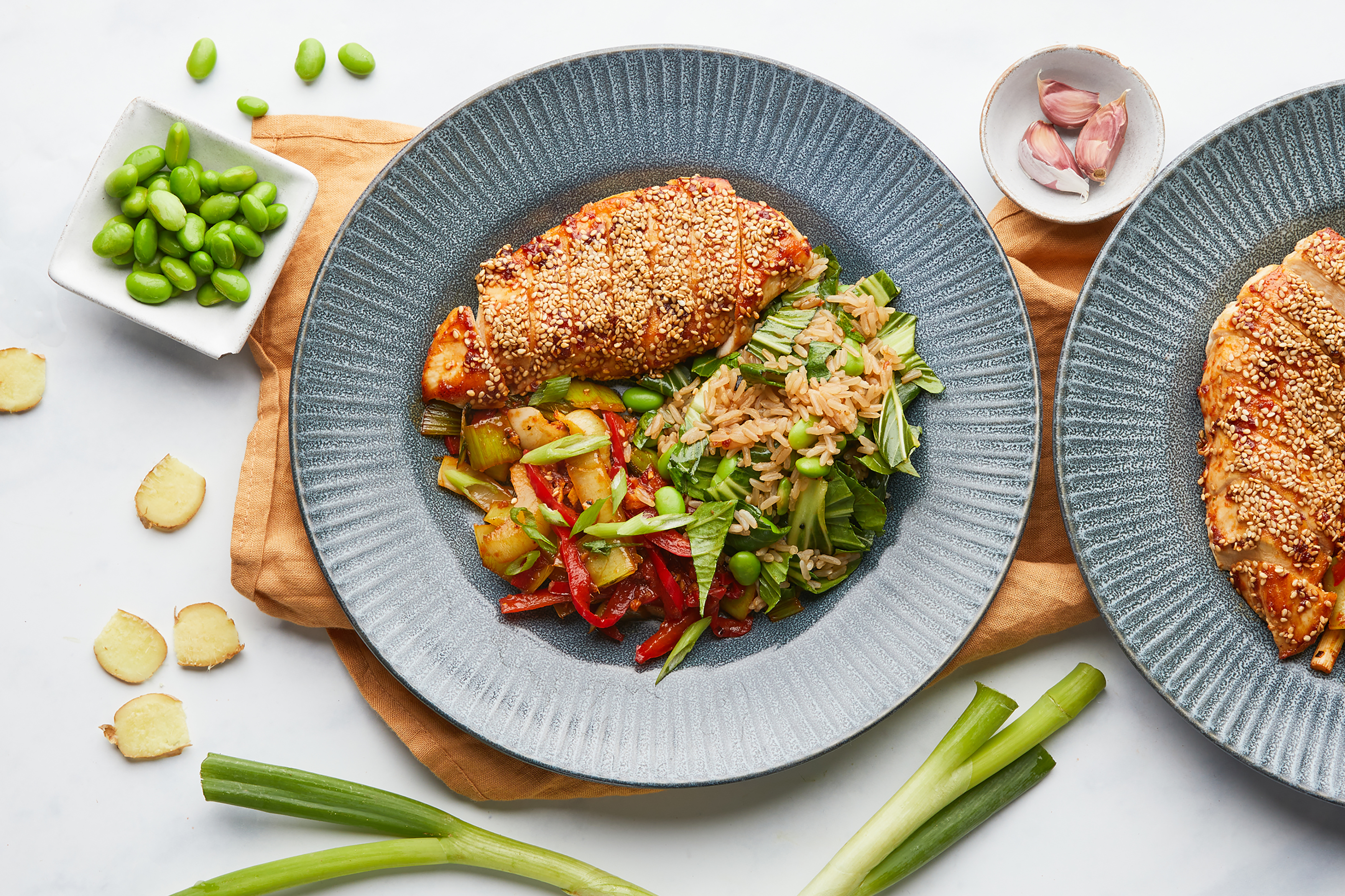Sesame-glazed Chicken Stir-Fry & Edamame Rice