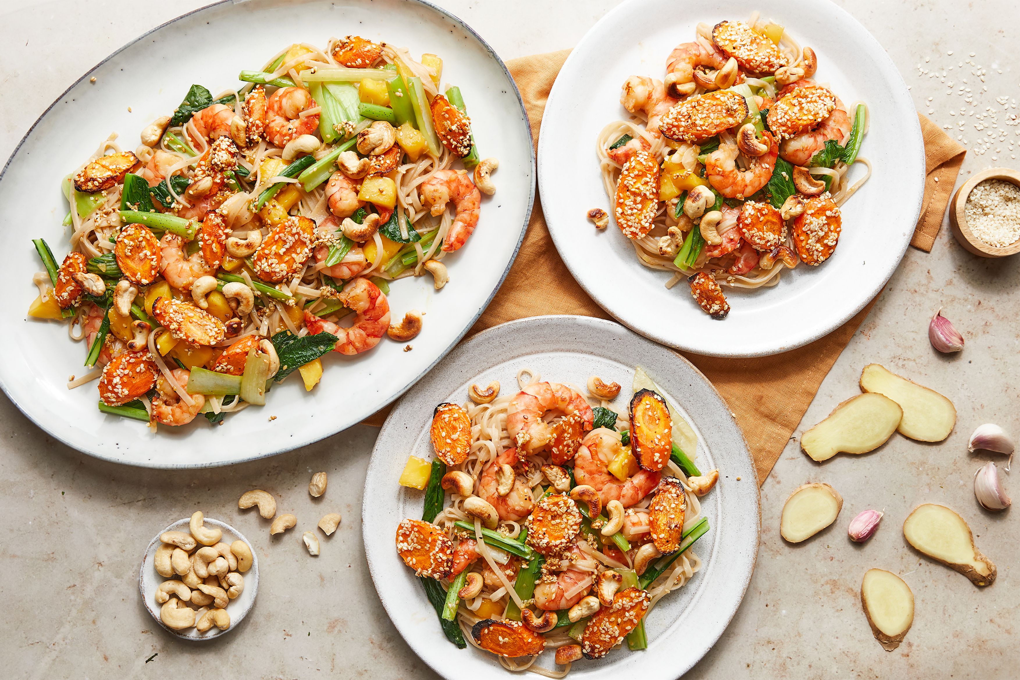 Garlic & Ginger Tiger Prawn Noodles with Persimmon