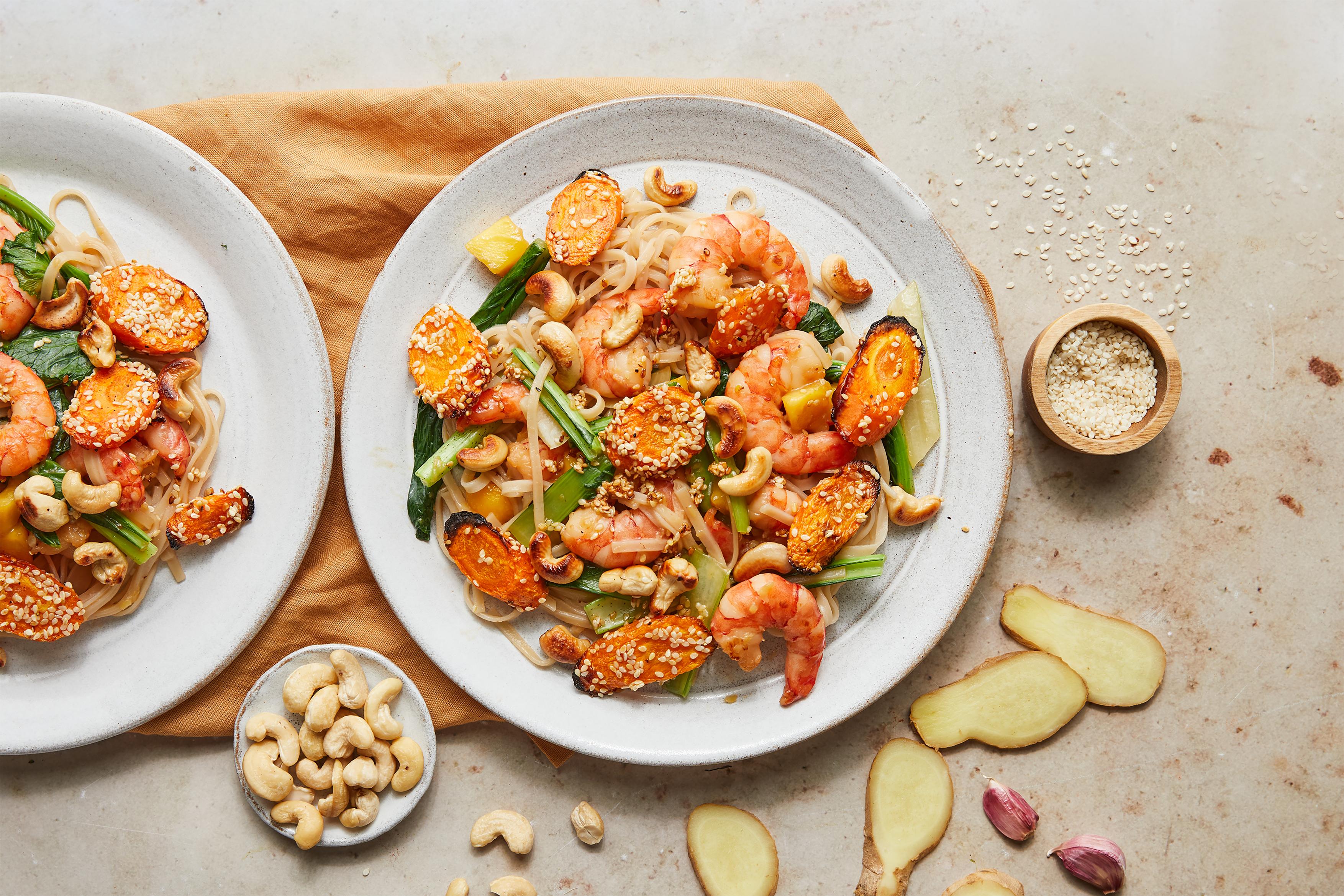 Garlic & Ginger Tiger Prawn Noodles with Persimmon