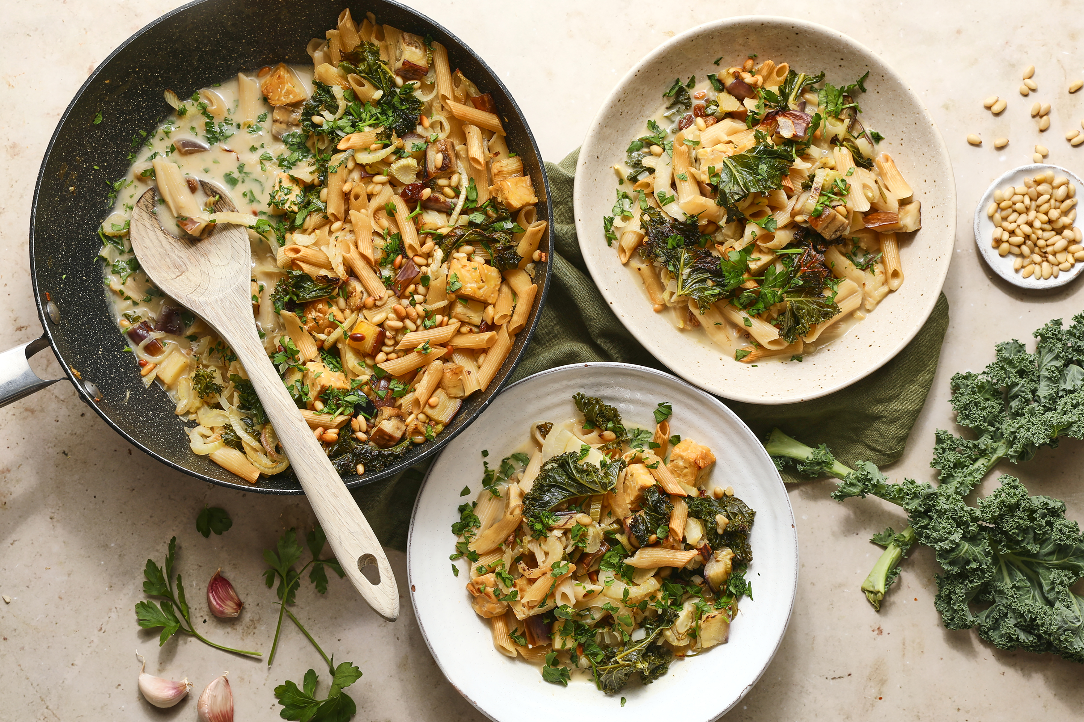 Aubergine & Fennel Pasta with Smoky Tofu